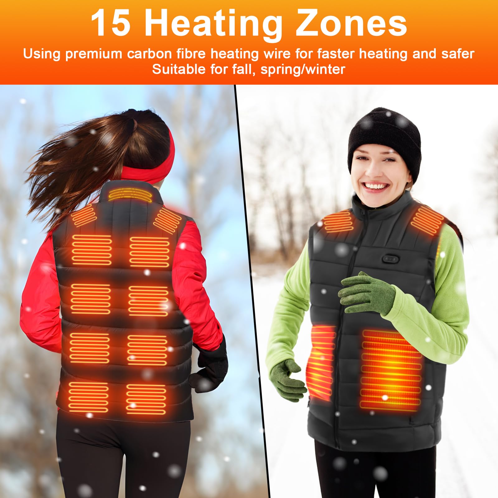 GuKKK Veste Chauffant Homme Femme, Batterie 20000mAh Gilet Chauffant Électrique Électrique USB Vêtement de Chauffage 15 Zones