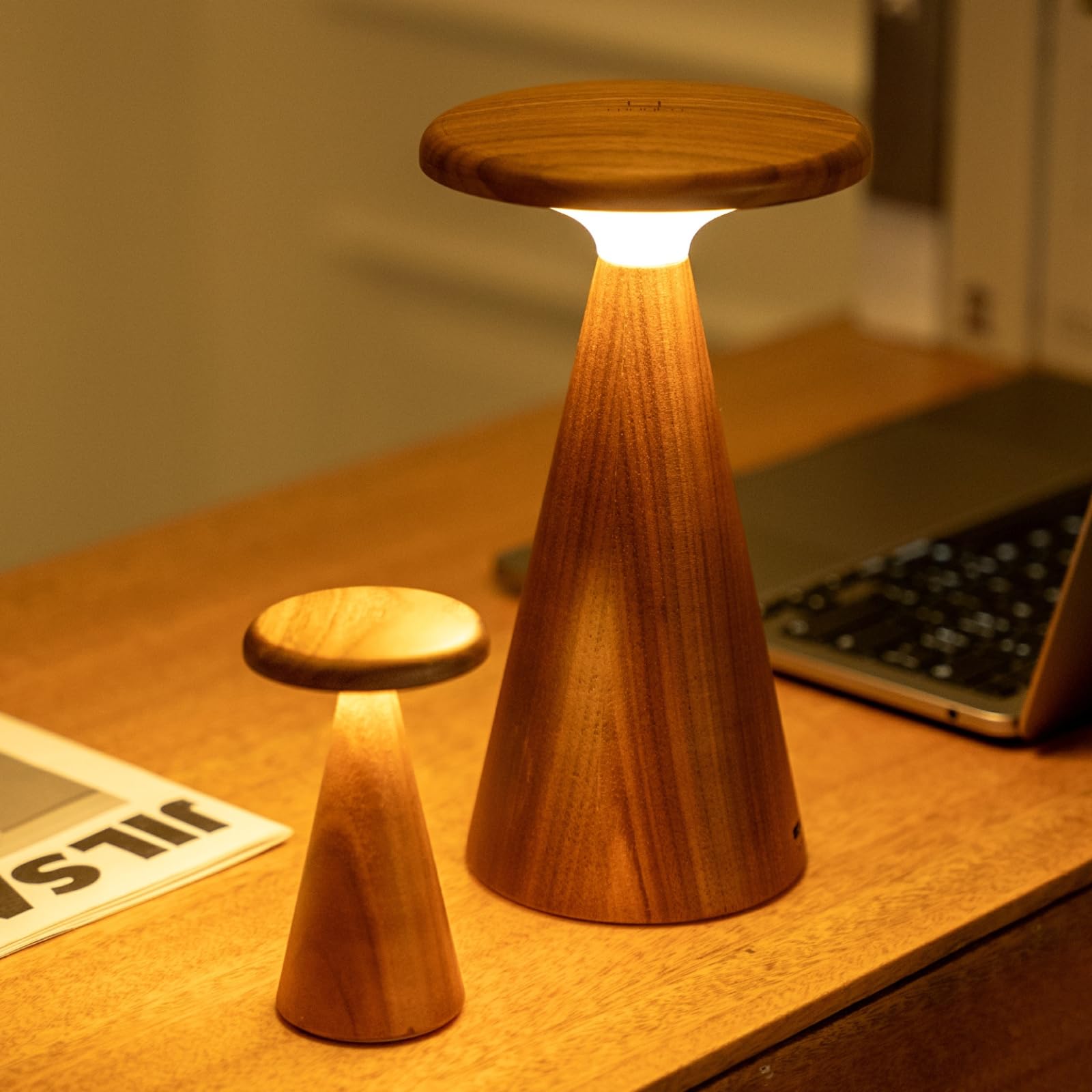 Gingko Design Sylva - Lámpara de mesa grande, color ceniza blanca, moderna lámpara de madera con acabado de grano natural, iluminación ambiental suave para sala de estar, dormitorio u oficina