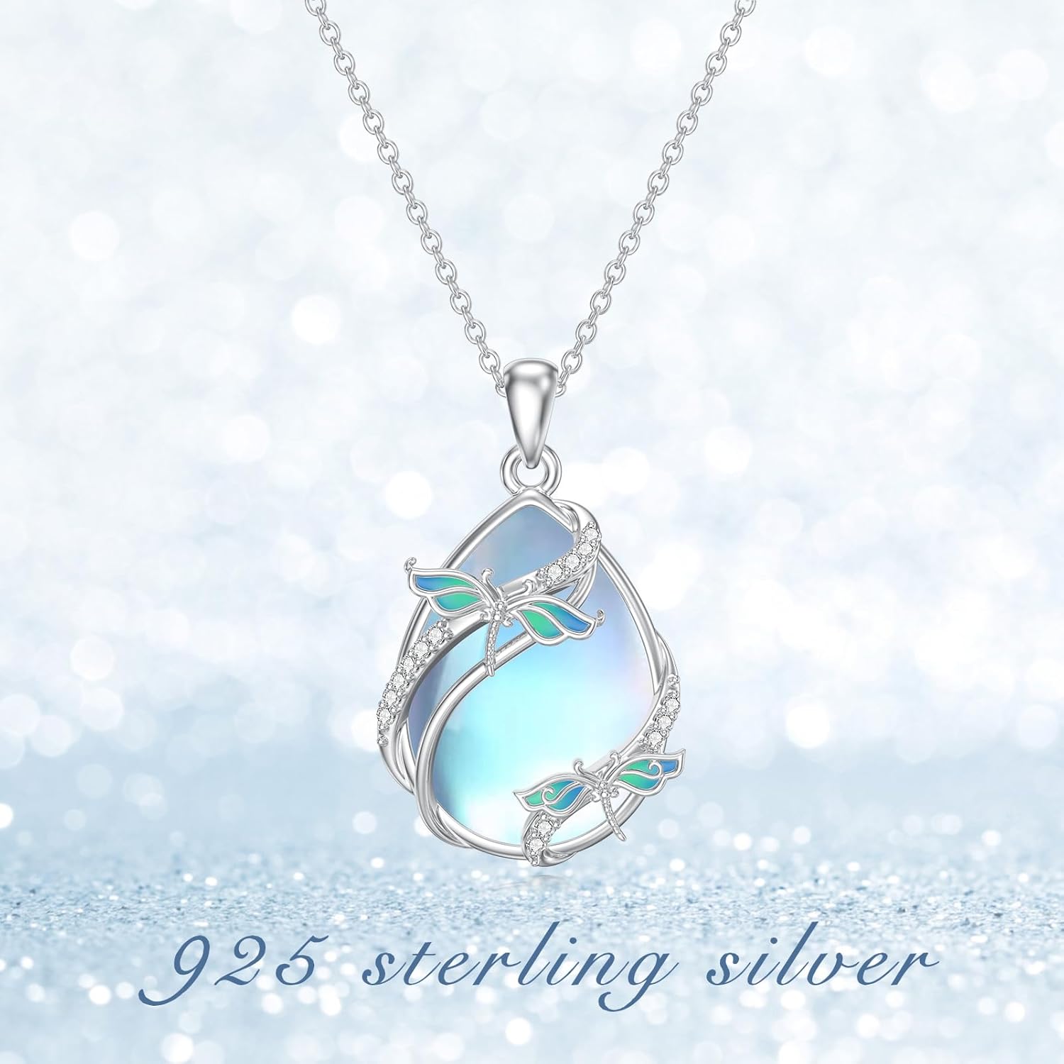 Dragonfly Necklaces for Women 925 Sterling Silver Teardrop Moonstone Pendant Necklace Dragonfly Jewelry Birthday Gifts for Women Daughter Mother - Image 6