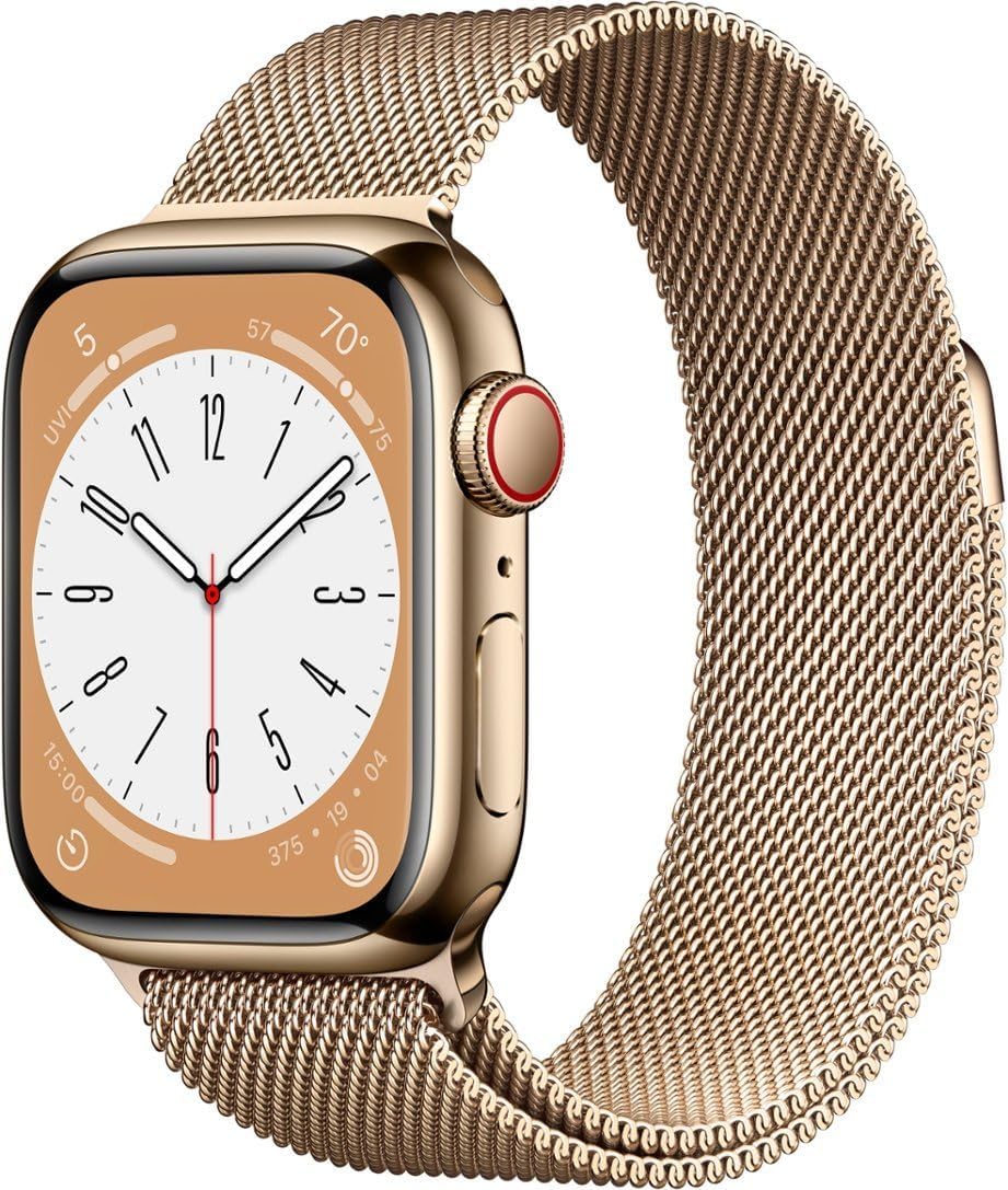 Apple Watch Series 8 [GPS + Cellular, 41mm] - Gold Stainless Steel Case with Gold Milanese Loop (Renewed)