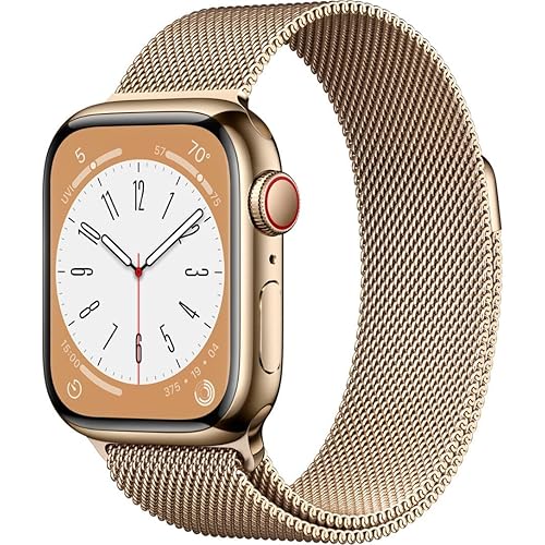 Apple Watch Series 8 [GPS + Cellular, 41mm] - Gold Stainless Steel Case with Gold Milanese Loop (Renewed)