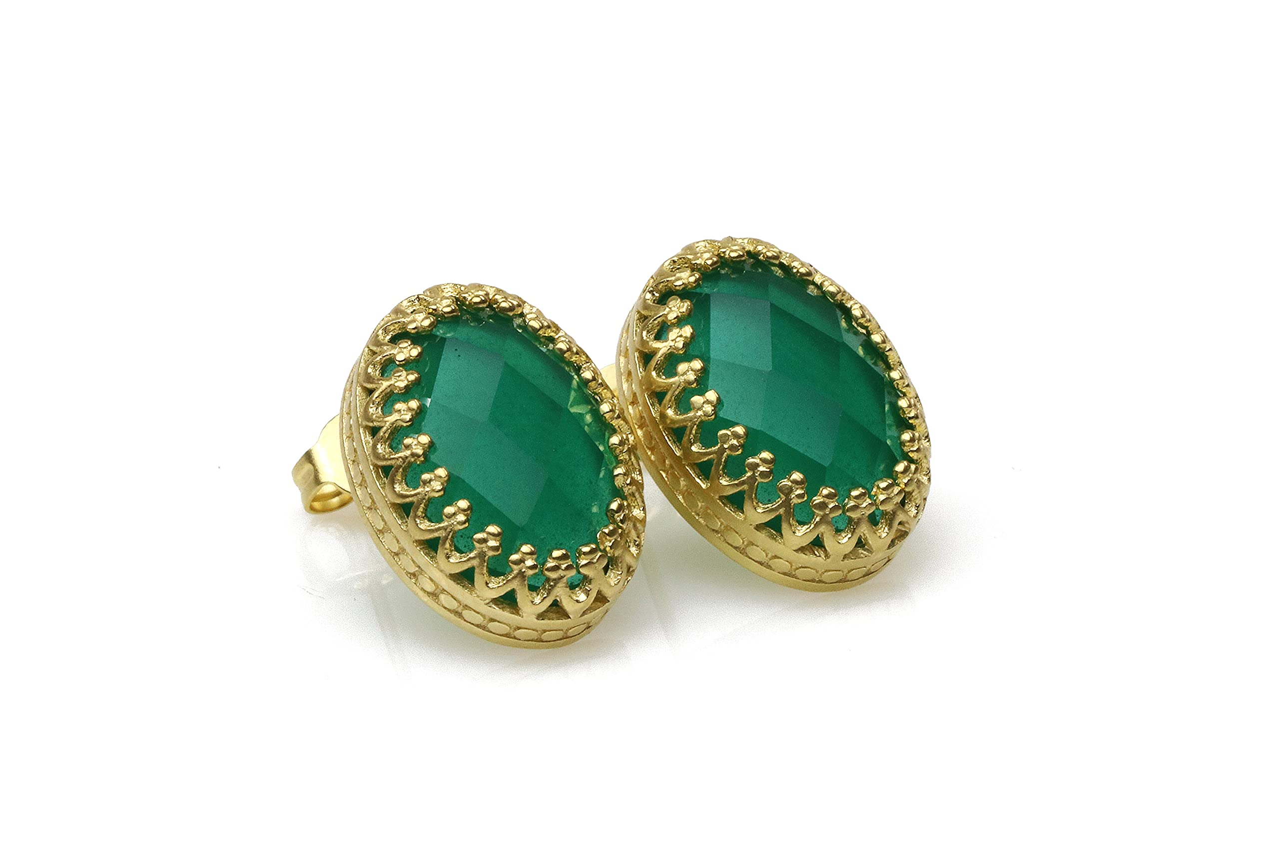 Orecchini Ovali per Donne - Sfaccettato Onice Verde Orecchini Oro - 14k Orecchini per Ragazze e Donne - Gioielli Artigianali con Scatola Regalo