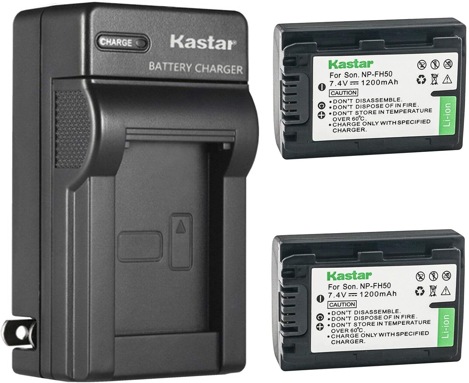 Kastar 2-Pack Battery and AC Wall Charger Replacement for Sony NP-FH30, NP-FH40, NP-FH50, NP-FH70, NP-FH100 Battery, Sony AC-VQH10, BC-TRV, BCTRV, BC-VH1 Charger, Sony HDR-UX5, HDR-UX7, HDR-UX9 Camera