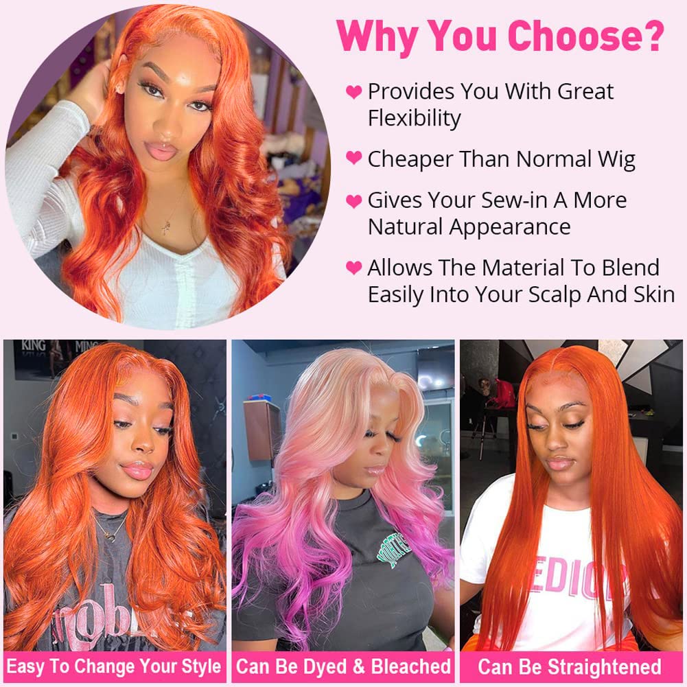 Amazon.com : YMSGIRL Fire Orange Lace Front Wig Human Hair  display picture 2