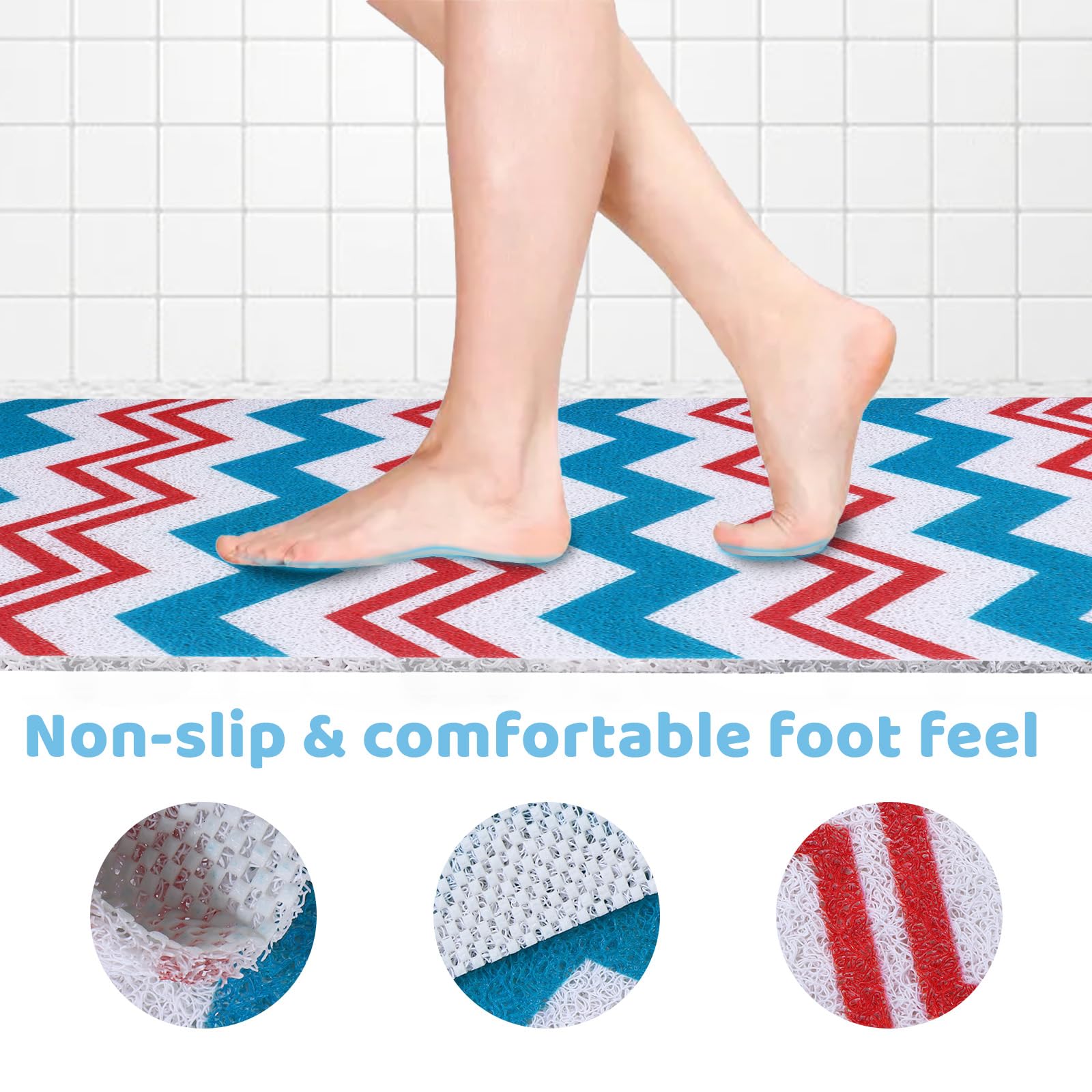 Tapis De Douche Antidérapant OPLERT - Texture Luffa Douce, Séchage Rapide PVC, Trous De Drainage, 60x60 Cm Bleu - 12