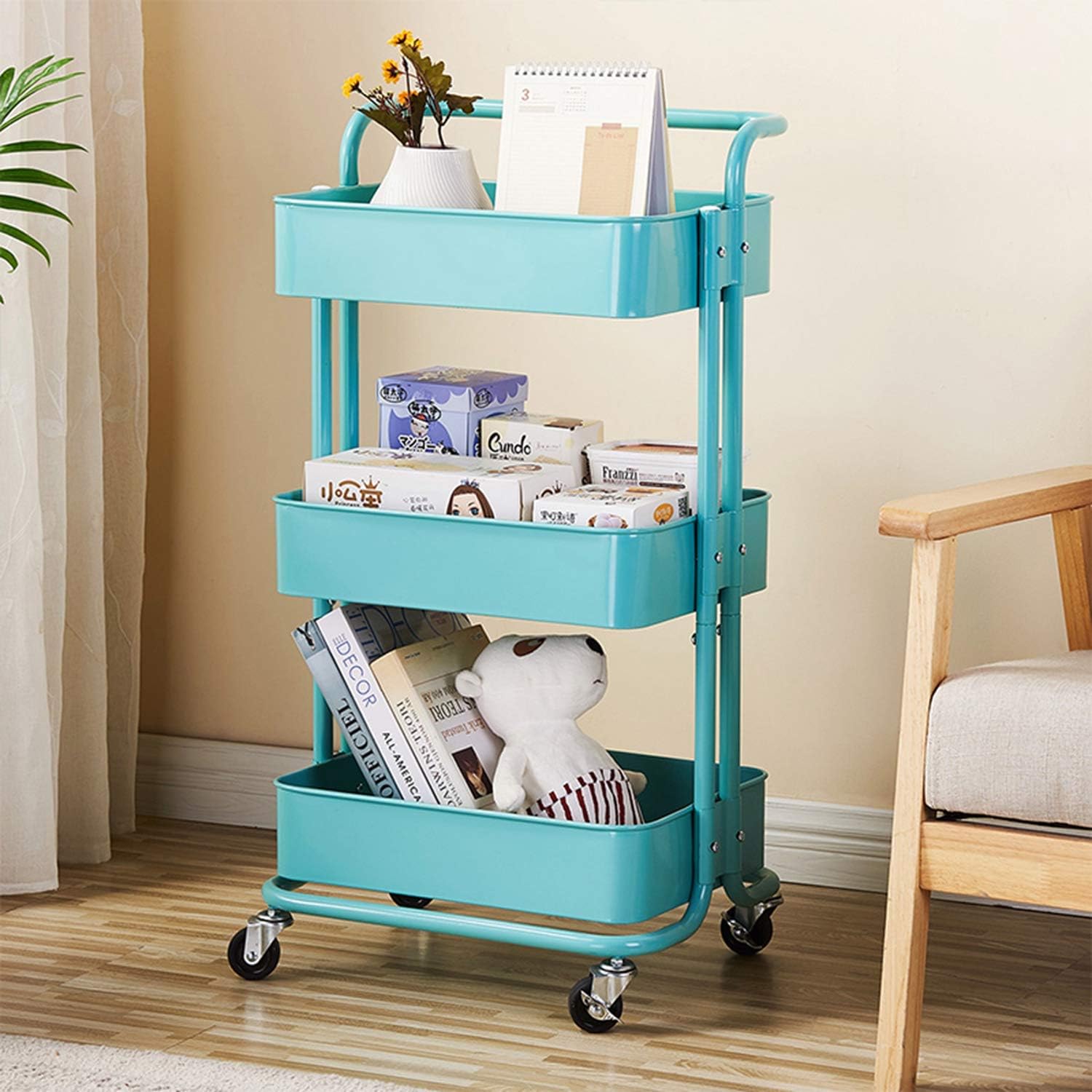 Gеt Dіѕсоunt 70% Prісе OTU 3-Tier Home Kitchen Storage Utility cart with Handle-Turquoise,Storage for Kitchens,attics,Office,dorms,basements garages Bіg Sаlе OTU 3-Tier Home Kitchen Storage Utility cart with Handle-Turquoise,Storage for Kitchens,attics,Office,dorms,basements garages