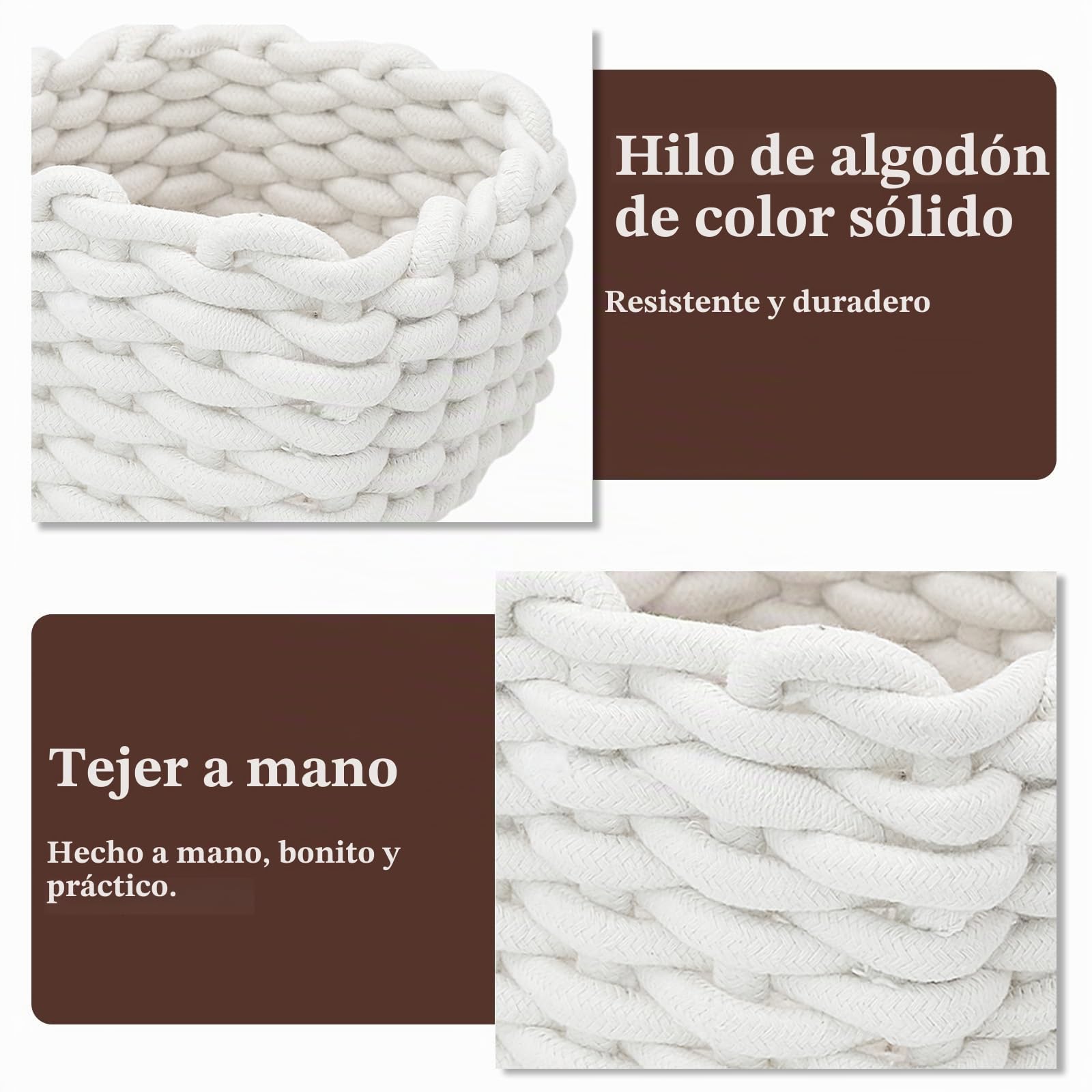 Canasta de cuerda de algodón tejida, canasta de almacenamiento de cuerda, organizador de baño, cesta de almacenamiento para armario de guardería (Blanco)