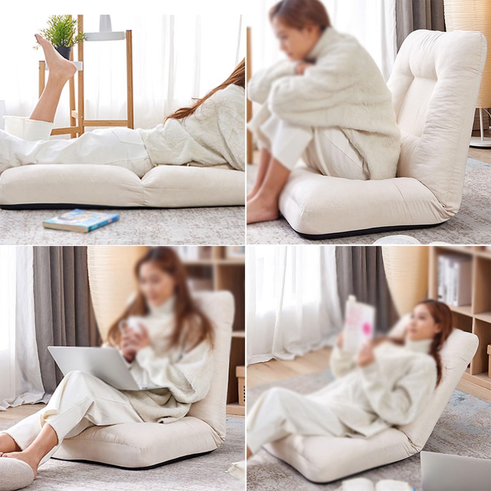 Sofá Chaise Lounge, Ajuste 5 Ángulos Silla Reclinable, Plegable Sillón Reclinable Recreación Portátil con Almohada para Dormitorio Oficina, Extraíble Lavable (Color : Amarillo, Tamaño : 23.6