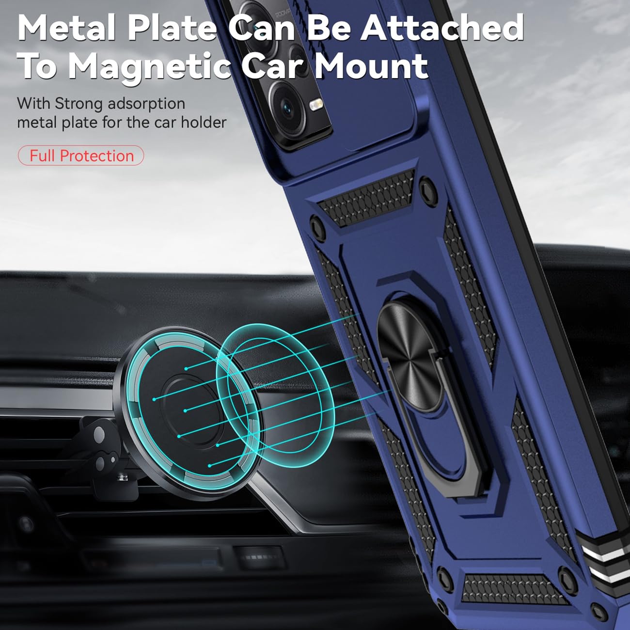 Vokuha Funda Para Redmi Note 12 5G, Poco X5 5G 22111317PG Funda Con Protector De Pantalla De Vidrio Templado Y Cubierta De Cámara Deslizante, Soporte De Anillo Giratorio De 360° Cubierta