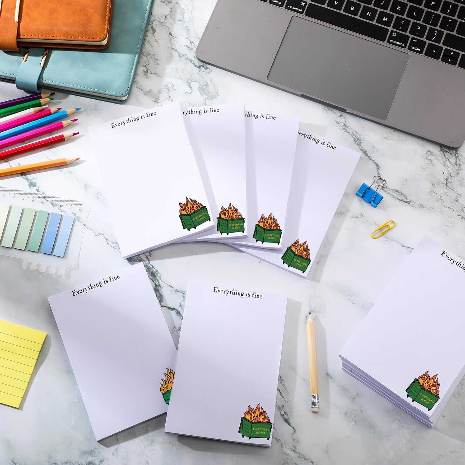 Yeaqee 30 Pcs Funny Fire Notepads for Coworkers Everything is Fine Paper Pads Fire Notepads to Do Lists Reminders Memos Employee Appreciation Gifts for Teacher Staff Friends, 3.94 x 5.91 in