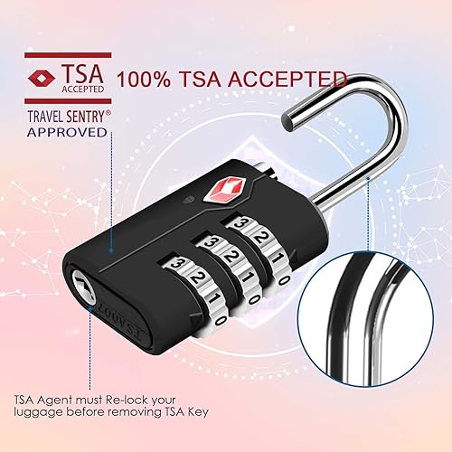 Miniatura 5 de Paquete de 2 cerraduras de equipaje de viaje aprobadas por la TSA, cerradura de combinación de maleta, candados con cremallera de 3 dígitos sin