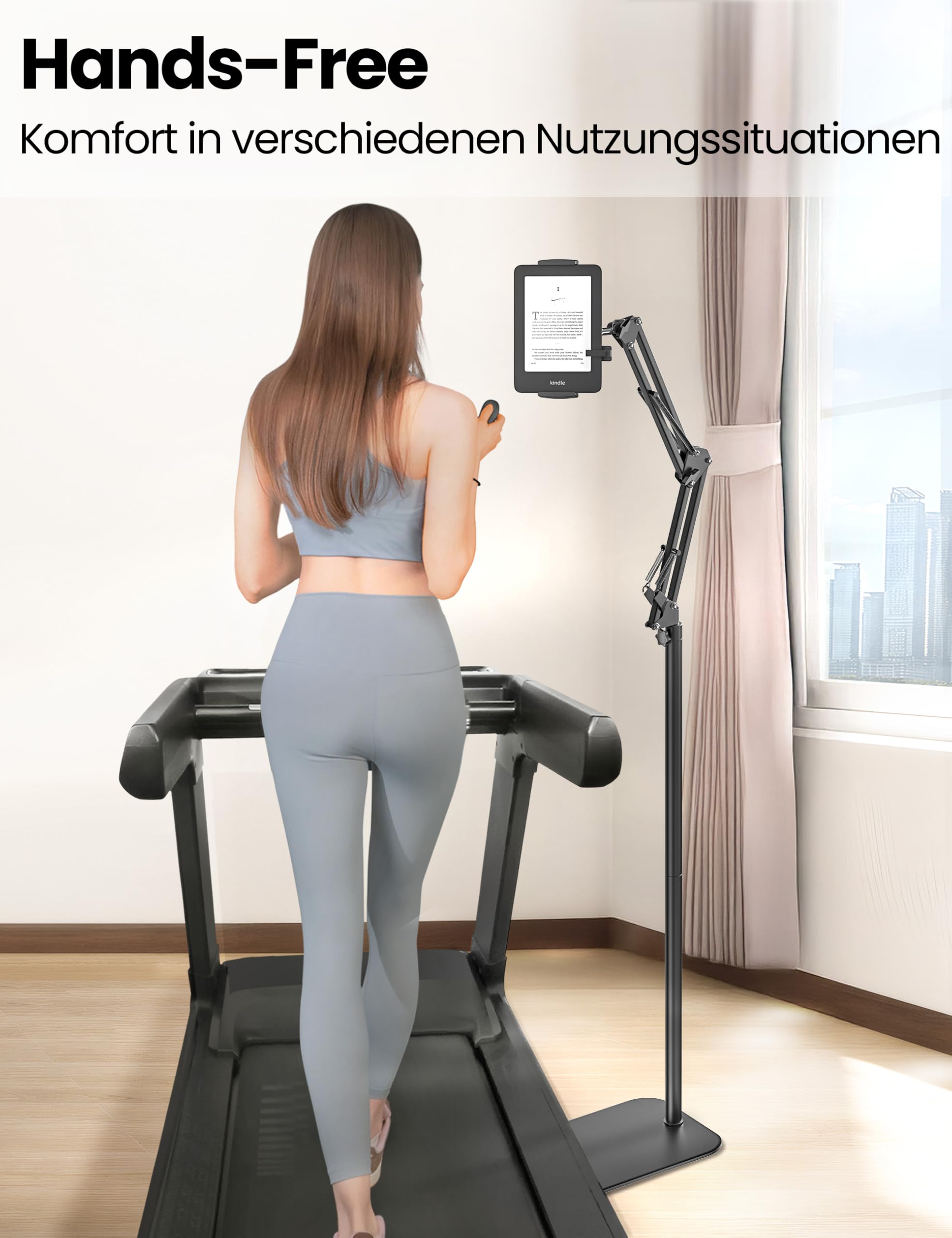 VOLTIFYMAX Tablet Bodenständer mit Kindle Fernbedienung, Verstellbarer Tablet Halterung für Kindle zubehör Paperwhite/Oasis/Kobo, iPad/Pro/Mini, Phone, Samsung Tab, 4.7-13 Zoll (schwarz)
