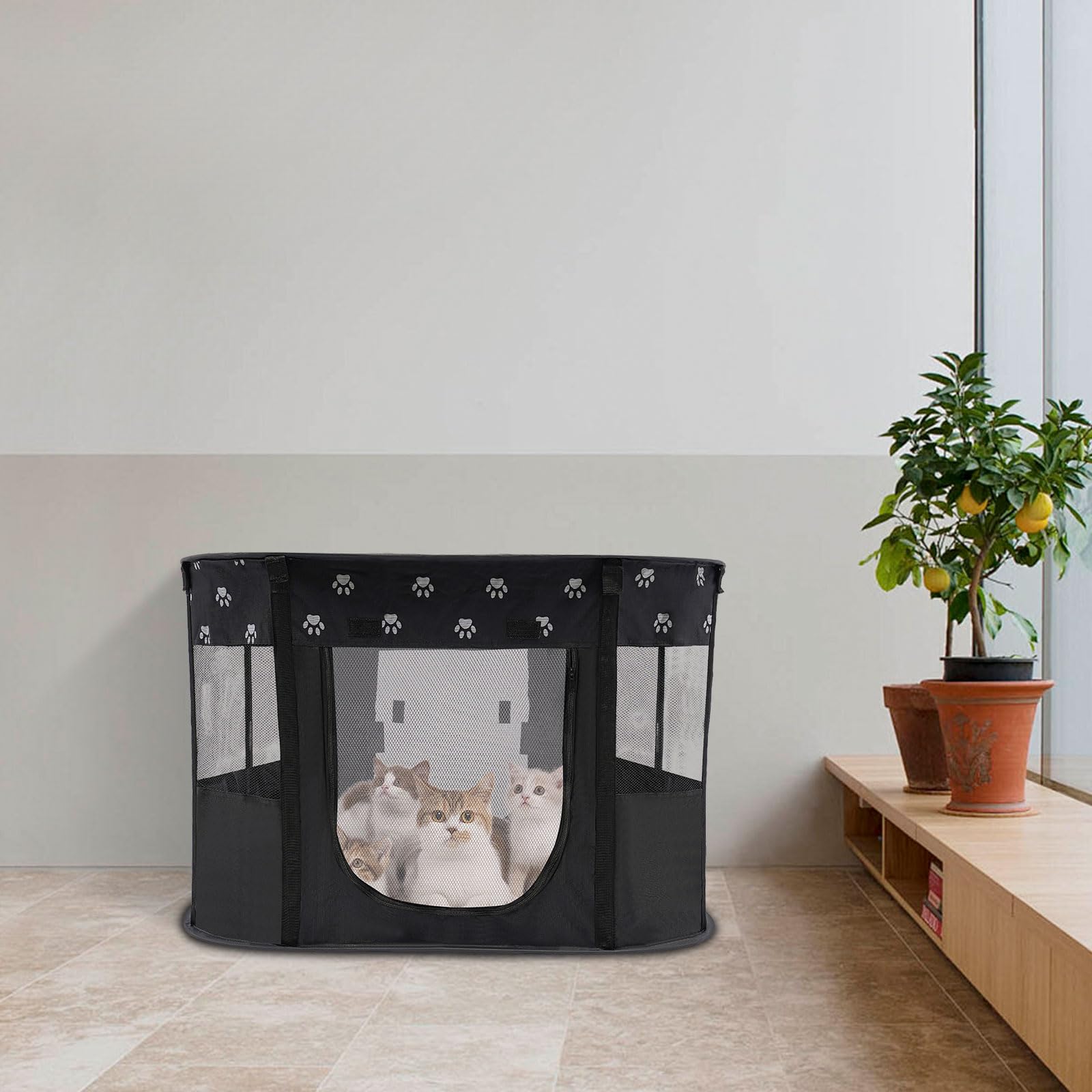 Parque para cachorros, caño para cachorros interior, 90 x 70 x 60 cm, tela Oxford 300D, cuadrado negro, tamaño XL, adecuado para perros, gatos, conejos, también gatos gestantes, gatitos, etc.