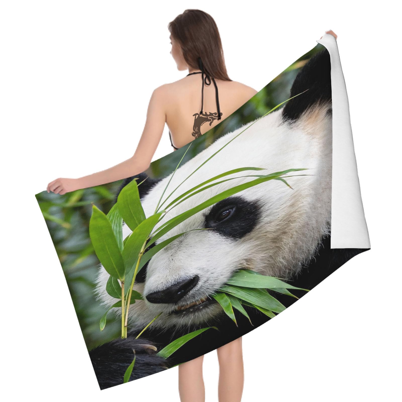 Leichong 3D Panda Bear Beach Towel Large Microfiber Soft Quick Dry for Adults, Bamboo Woods Bath Towel Lightweight Soft Absorbent for Travel Swimming Pool Sports, 80 x 160 cm