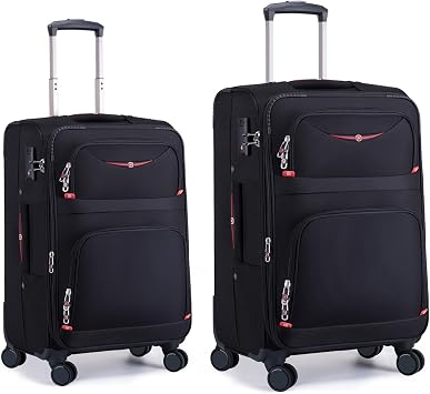ROPLUS Softside Expandable Luggage with 4 Spinner Wheels, Durable Carry-On Luggage Suitcase Black, 2-Piece Set 21/25