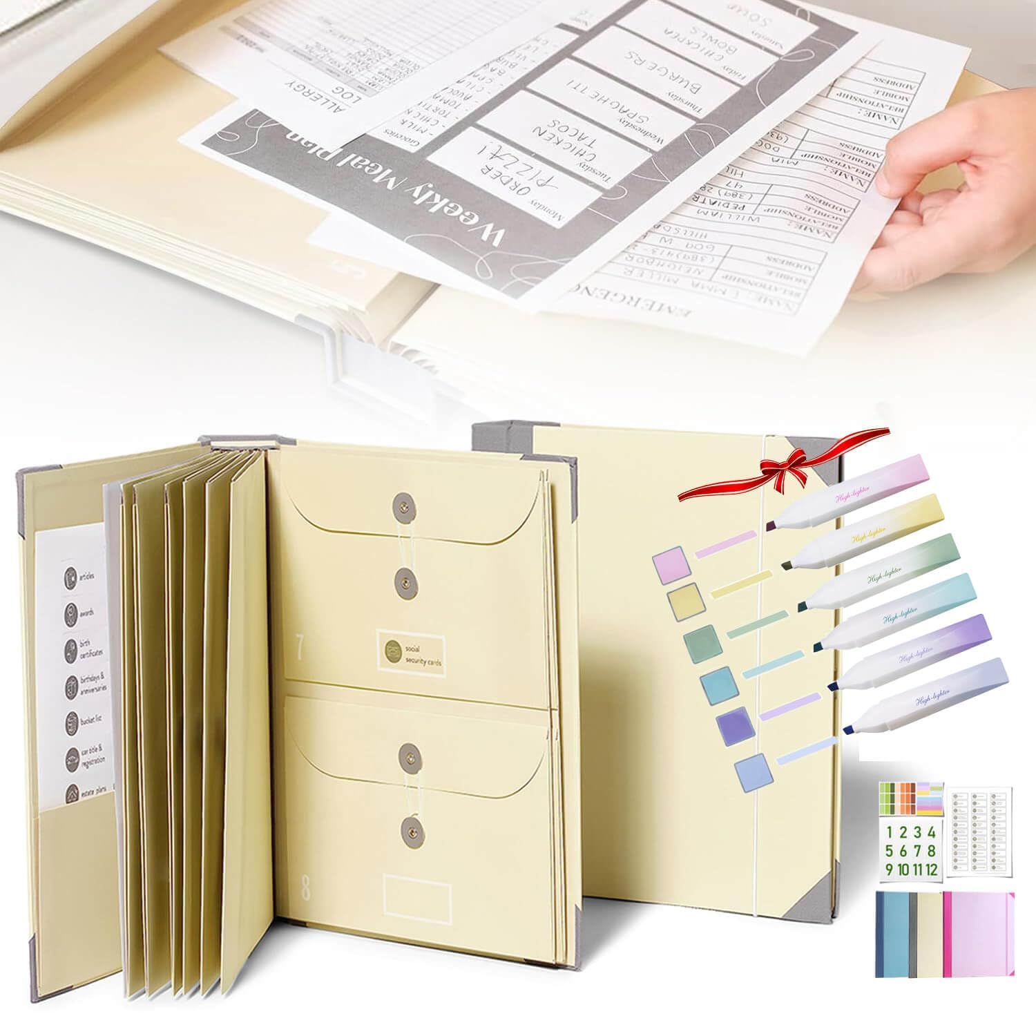 Important Document Organizer, Expandable File Folder for Emergency Binder & Vital Records - Holds Passports, Birth Certificates, Social Security Cards, Photos (Yellow)
