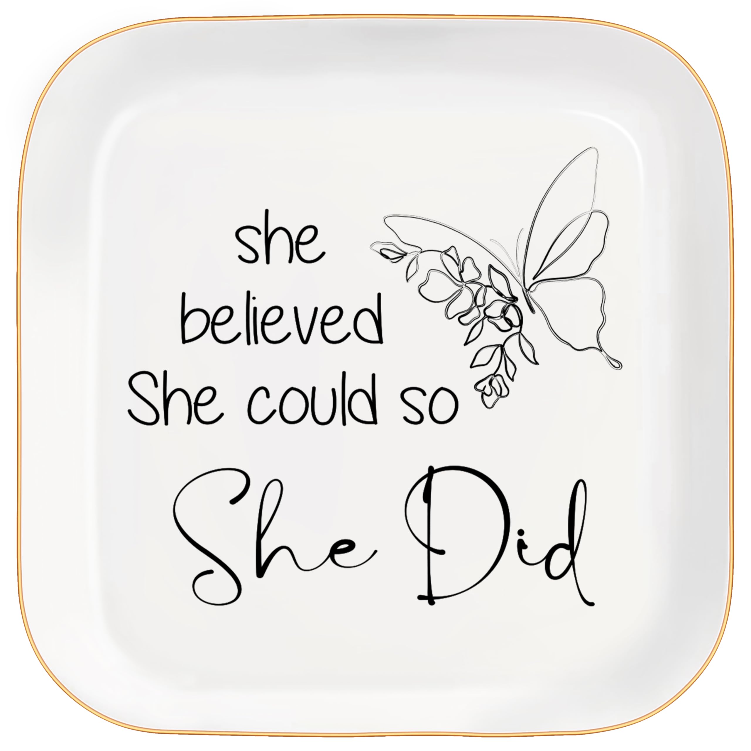 Congratulations Gifts for Women, College Graduation Gifts for Her New Job Gifts - She Believed She Could Jewelry Tray Ceramic Trinket Dish Inspirational Promotion Gift for Coworker