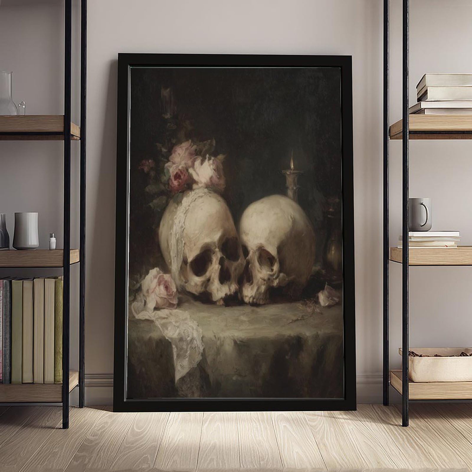 Poster gothique de couple de crânes sur toile pour décoration de chambre à coucher, bureau, chambre, cadeau 30,5 x 45,7 cm (L x l)