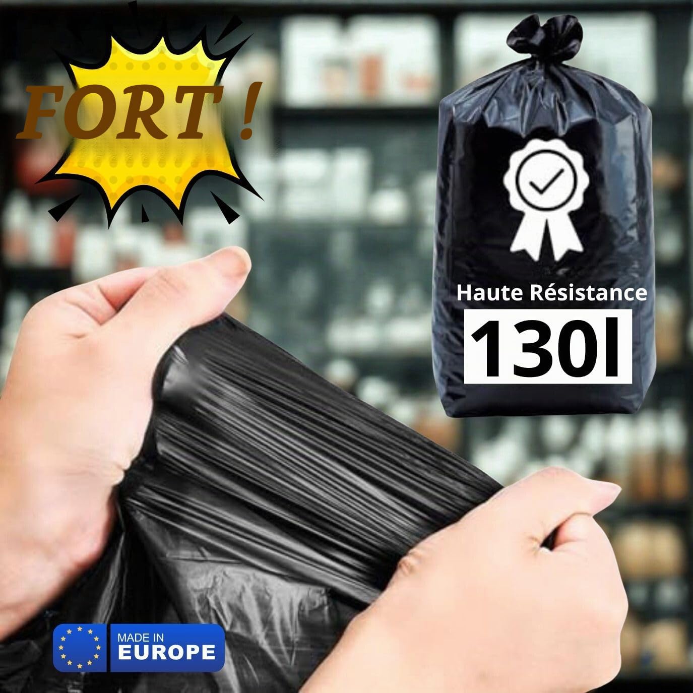 Lot de 100 sacs poubelle 130 litres ultra résistants | Sacs professionnels grande capacité | Idéal restauration, industrie, collectivités, entretien | Épaisseur renforcée | Déchets Lourds (130 Litres)