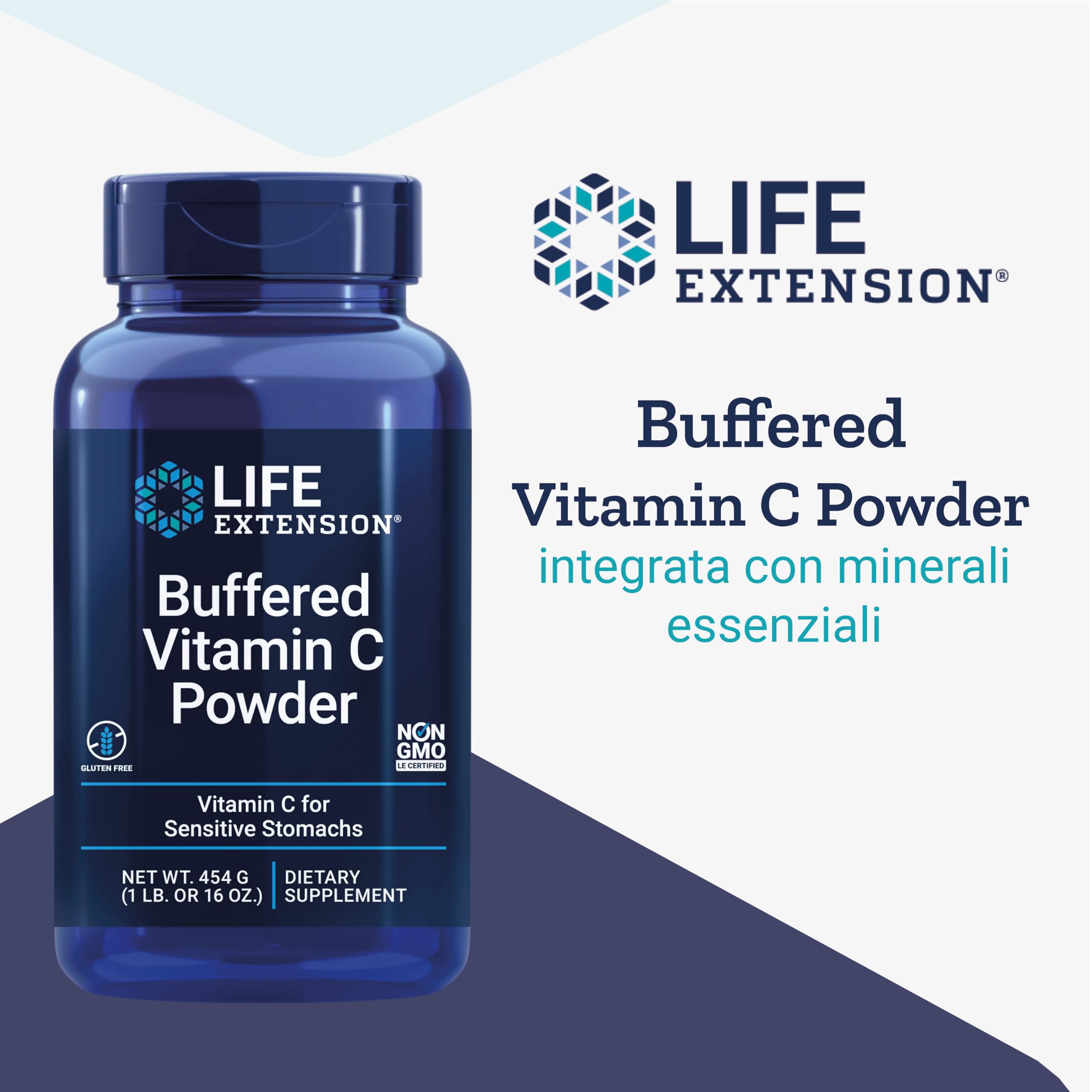 Life Extension, Buffered Vitamin C (Vitamina C Tamponata), Alta Dose, 454g di Polvere vegana, Testata in Laboratorio, Vegetariana, Senza Glutine, Senza Soia, Non OGM