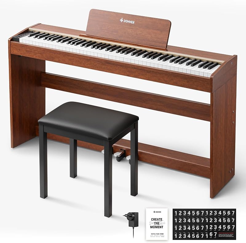 DDP-70 Piano digital Teclado ponderado de 88 teclas con banco, Piano de teclado de tamaño completo con sensibilidad táctil ajustable, LCD, 238 tonos, 100 demostraciones, soporte inalámbrico y MIDI, regalos para principiantes