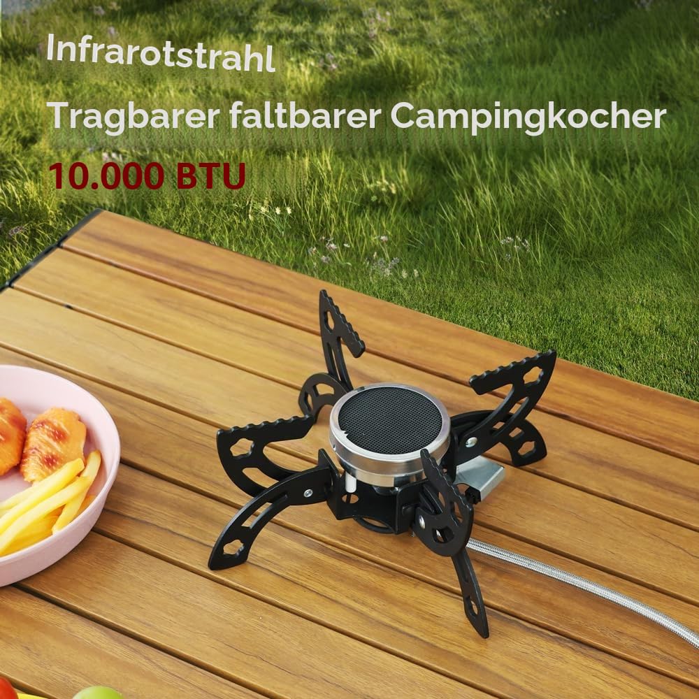 REDSUN FD1 Tragbarer Infrarot Campingkocher, Winddichter Outdoor Gaskocher & Backpacking-Herd, Ideal für Survival & Wandern, FD1 Gaskocher + EVA-Tasche + Adapter-Set + Topfträger