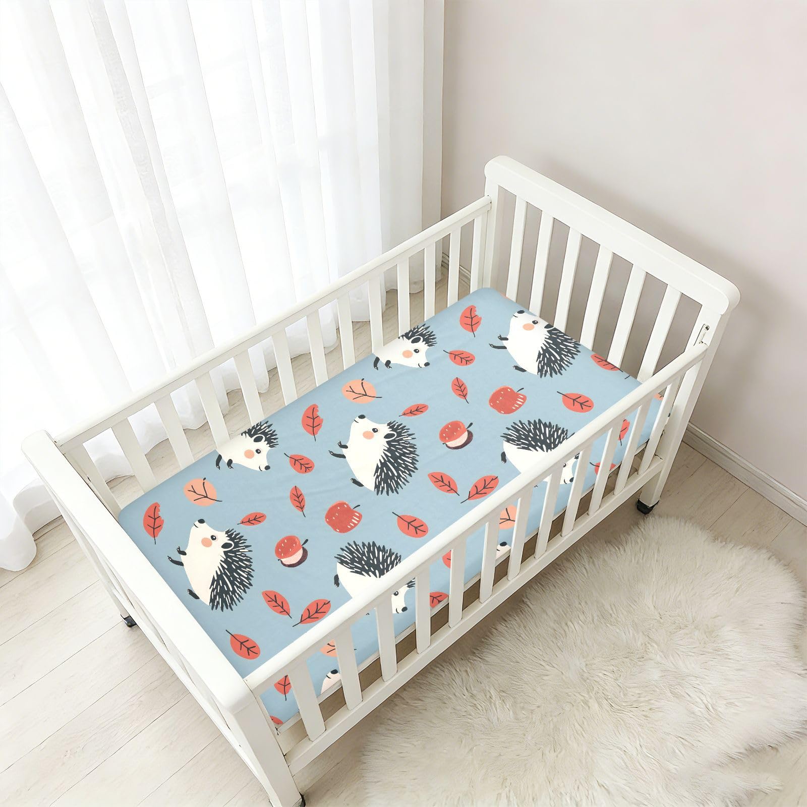 Drap-housse pour berceau de bébé motif hérisson et feuilles pour garçons et filles, 71,1 x 132,1 cm