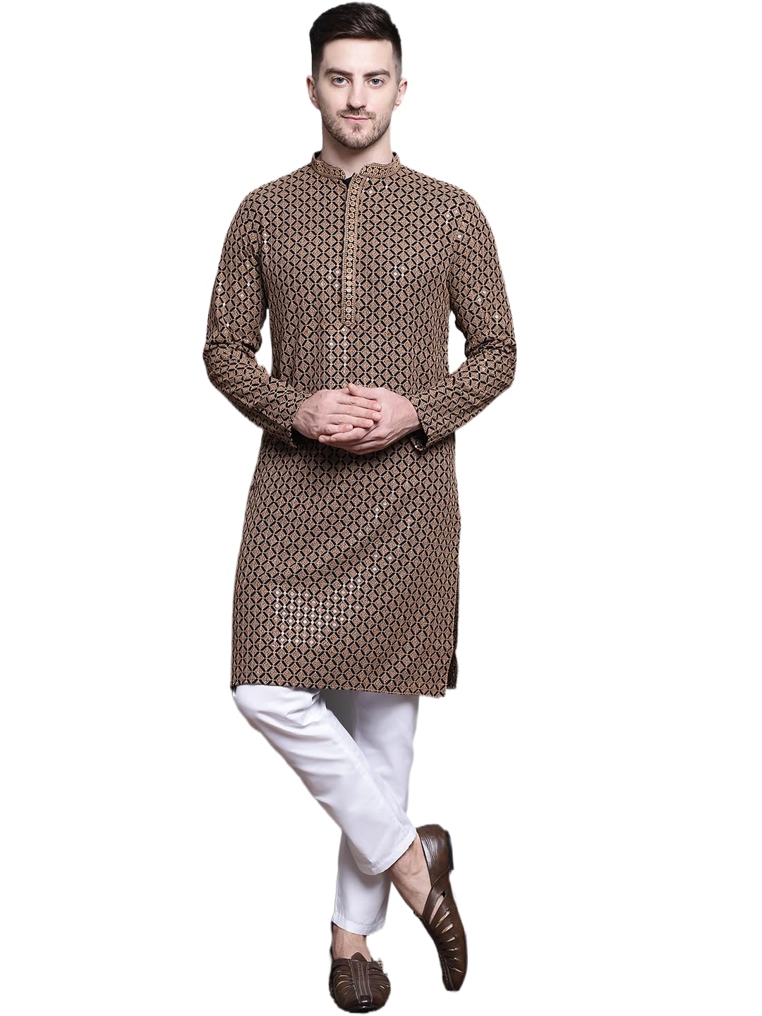 jompers Mens Sequin Embroidered Pure Cotton Kurta with Pyjamas-picture-24