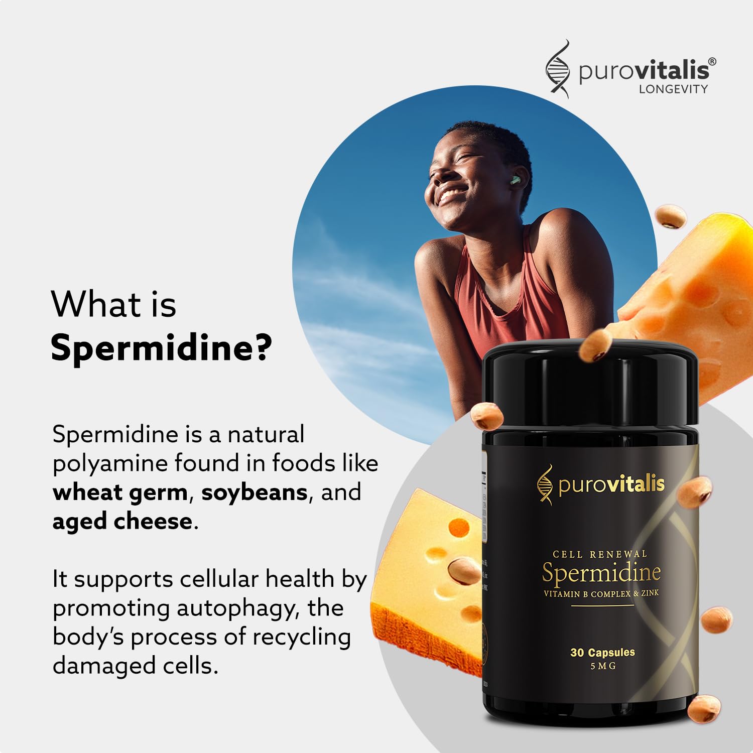 PUROVITALIS Espermidina Liposomal 5mg, Zinc, Vitamina D3 & B12, 30 Cáps.