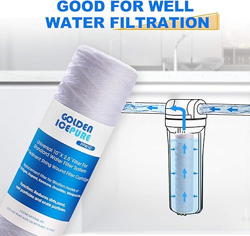 Miniatura 5 de GOLDEN ICEPURE PPW10, filtro de agua de sedimentos para toda la casa de 10 x 2.5 pulgadas, filtro de cadena de 5 micrones, compatible con Dupont