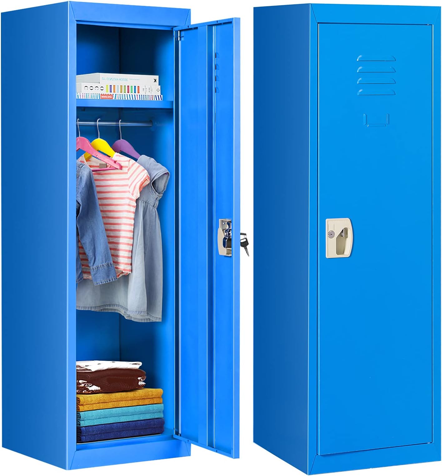 HONEY JOY Lockers for Kids Bedroom, Toddler Metal Locker Storage Cabinet for Toys, Clothes & Sports Equipment, Openable Door with 2 Keys, Kids Safe Coat Organizer for Daycare Gym Entryway(Blue,1)