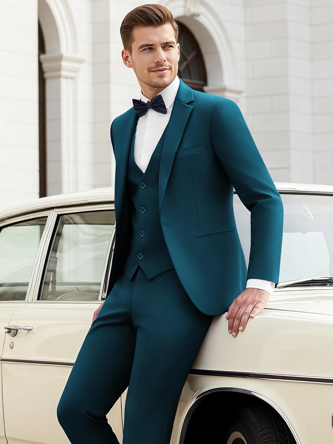 MAGE MALE Men's 3 Pieces Solid One Button Suit Elegant Slim Fit Single Breasted Party Tuxedo Blazer Vest Pants Set - Image 3