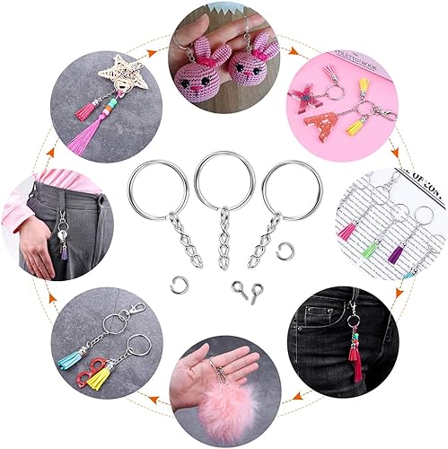 Miniatura 6 de Audab 360 llaveros a granel, 120 anillos de llavero con cadena y 120 anillos de salto abierto con 120 pernos de ojo de tornillo para manualidades