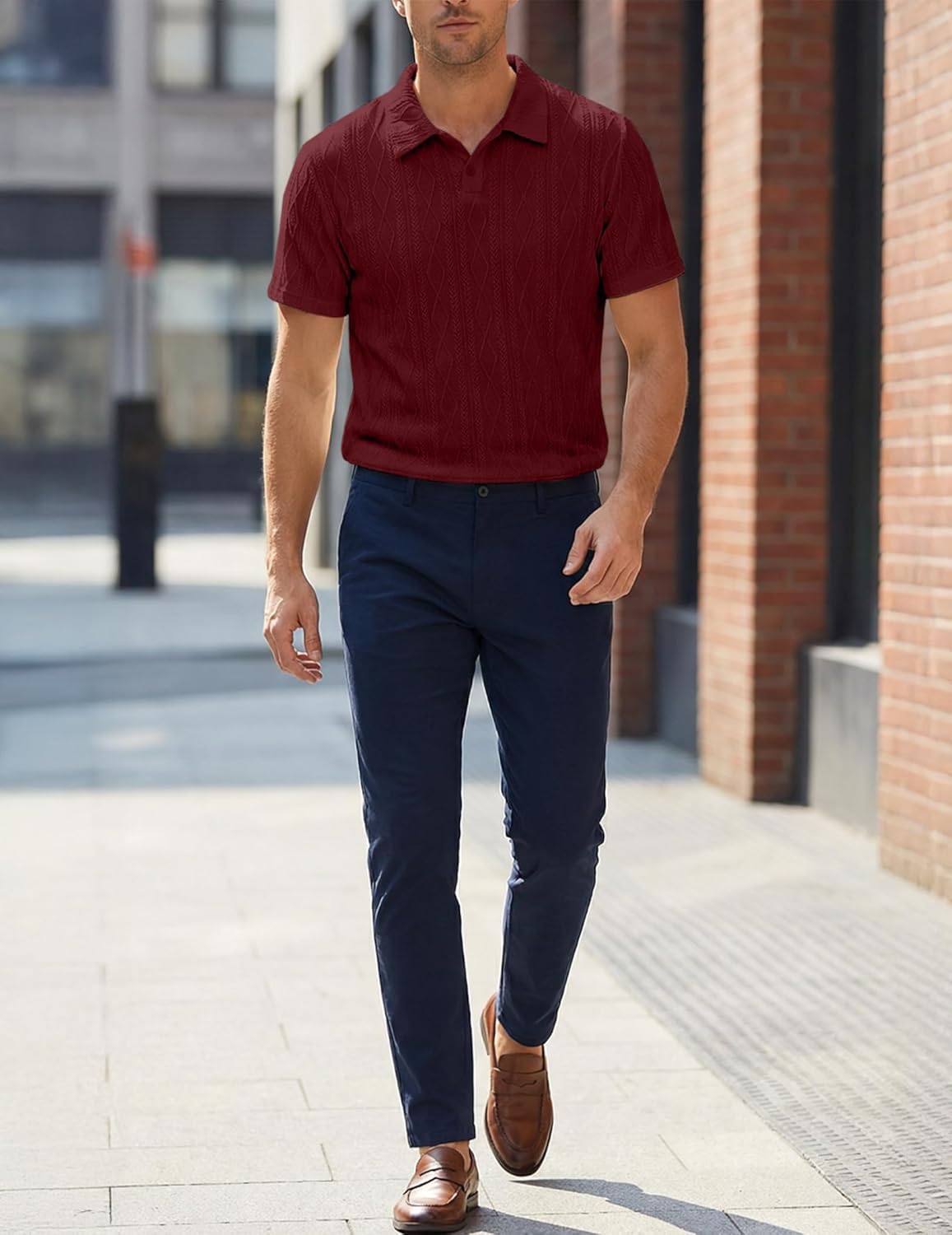 JMIERR Mens Polo Shirt Textured Knit Button Casual Short Sleeve Summer Vacation Beach Stretchy Golf Shirts - Image 4