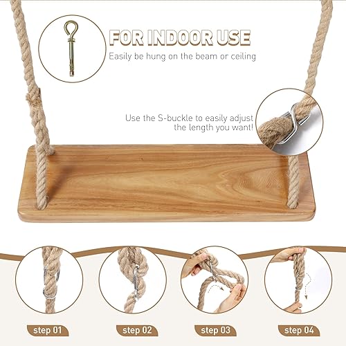 Miniatura 5 de RedSwing Columpio de madera para árbol, juego de columpios colgantes de árbol de 24 x 8 x 1.2 pulgadas para adultos, capacidad de carga de 500