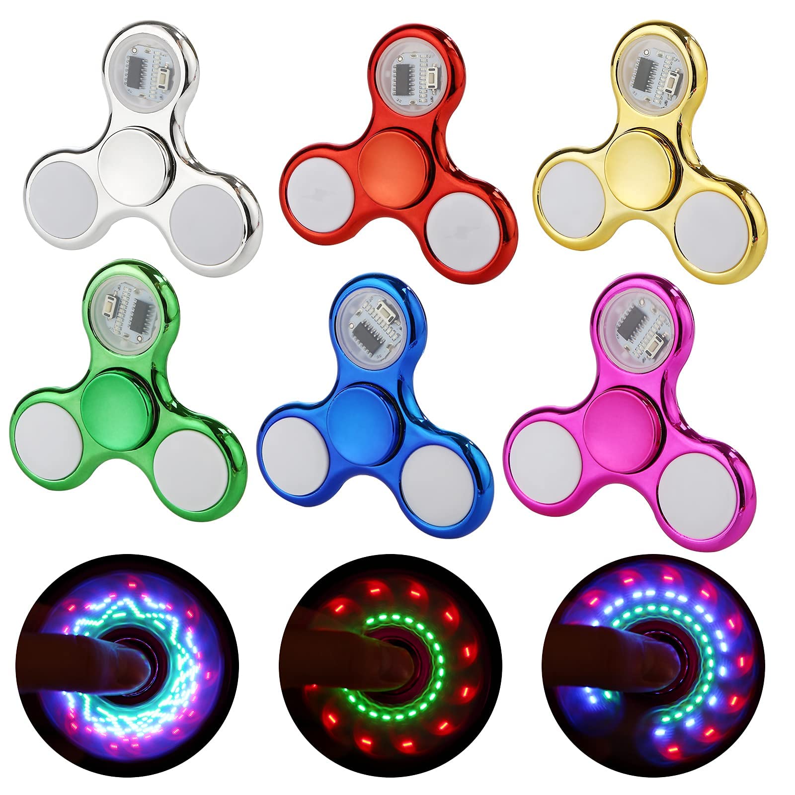 SCIONE 6 Pack Fidget Spinners,LED Light Up Fidget Spinners Toy for Kids Adult,Glow in The Dark Party Supplies-Anxiety Toy Stress Relief Easter Party Favors Goodie Bag Stuffers Birthday Return Gifts