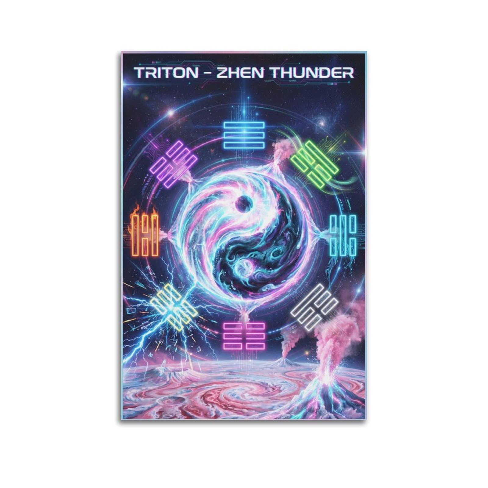 OKNGB Cyber Yin Yang Neon Bagua Zen Poster Space Galaxy Meditation Decorative Painting Canvas Art Picture 20x30inch(50x75cm)