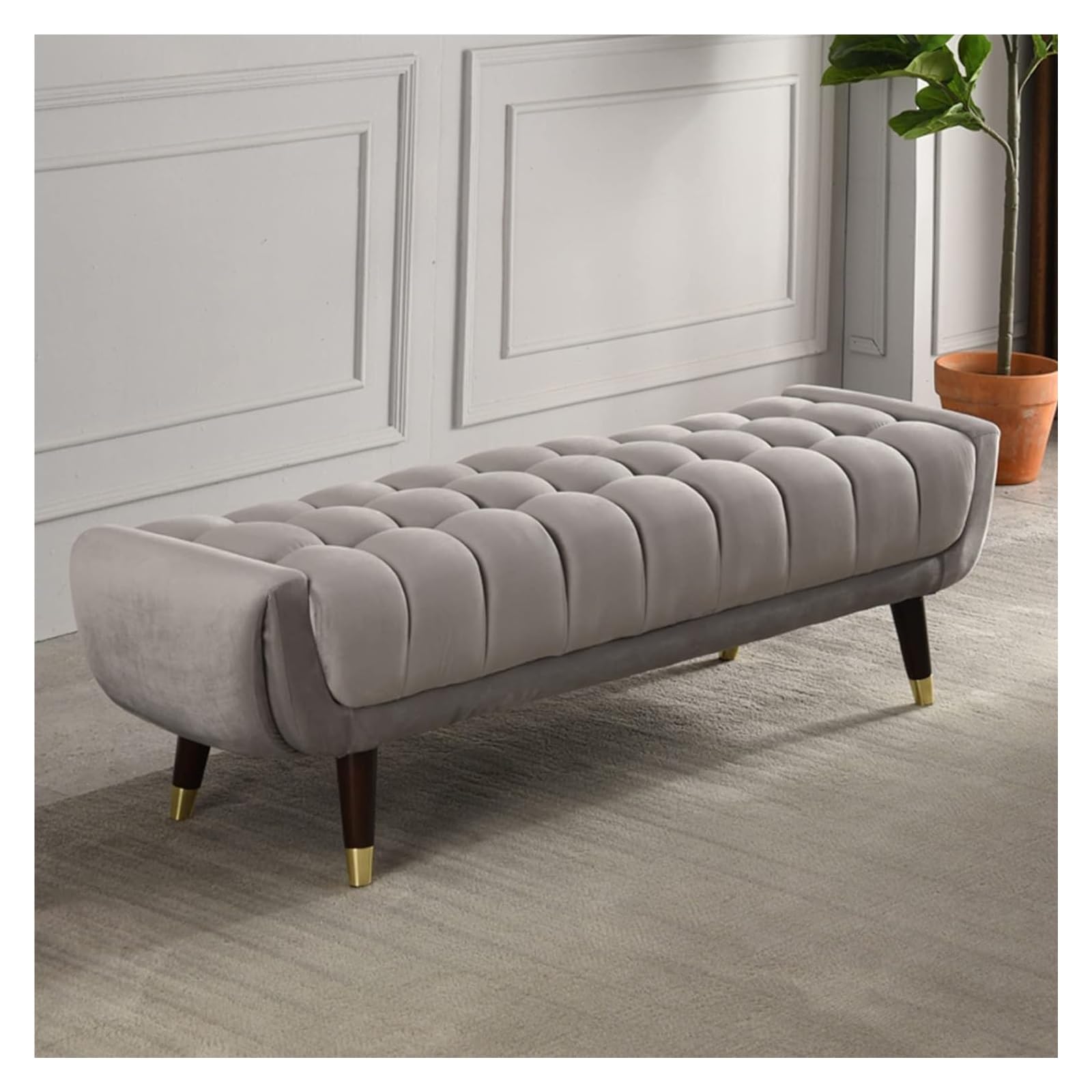 Banc ottoman gris 80cm pour dressing et bout de lit de chambre