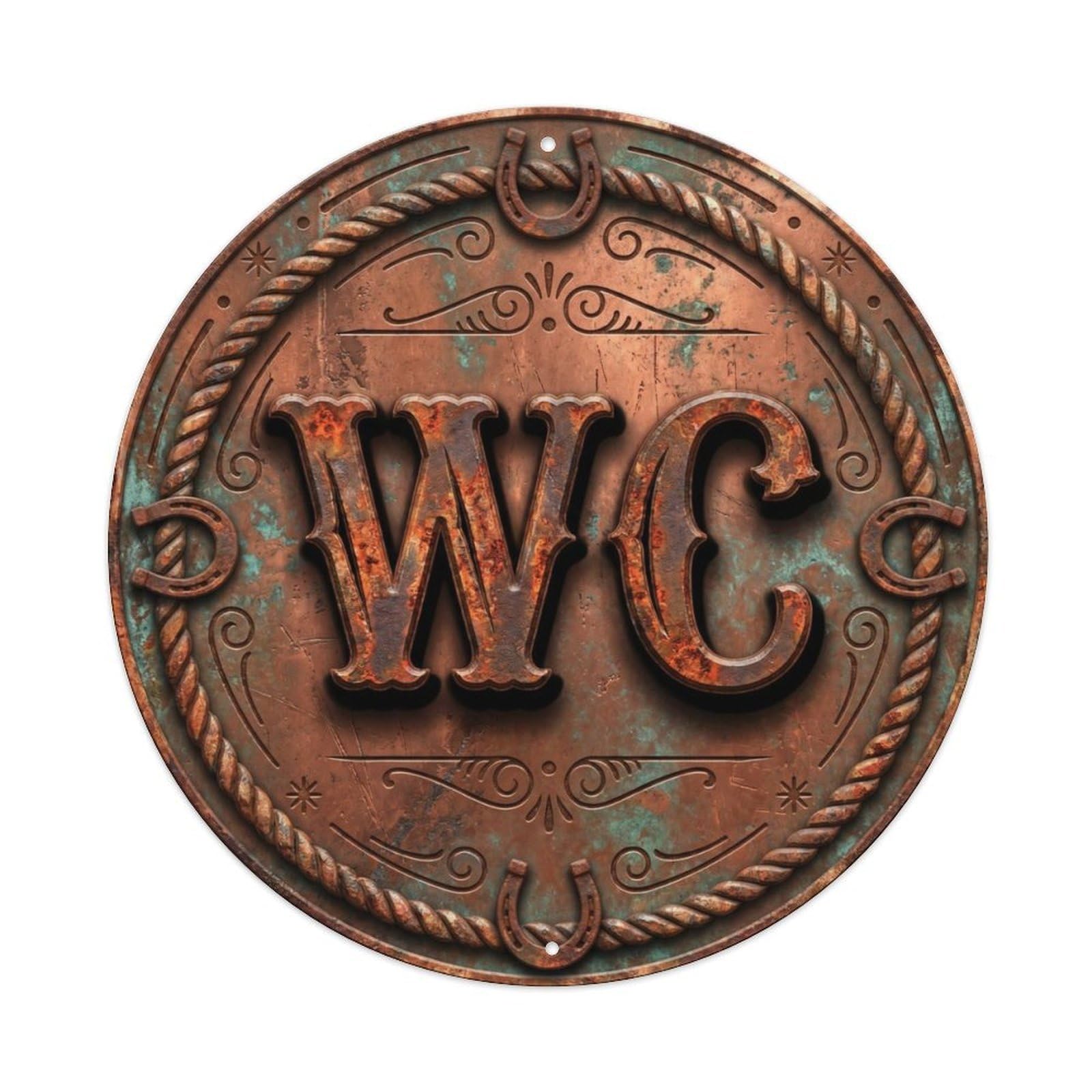 Fqcyn Style Toilet （Wc） Distressed Copper Restroom Ornament Metal Tin Sign Plaque Wall Decor For Cafe, Club Bar, Office, Home Garden Round Metal Poster 8X8inch