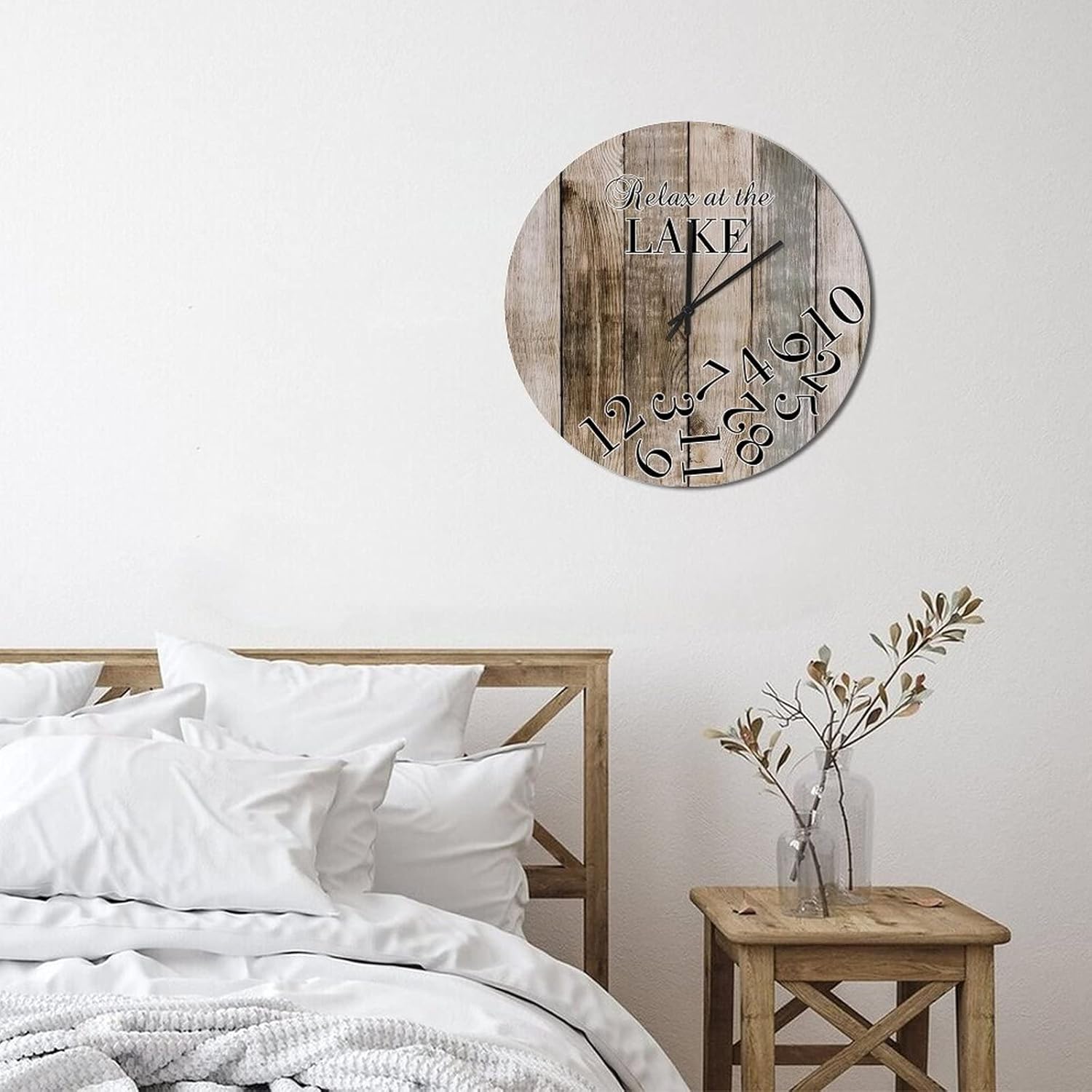 Wood Clock for Wall Decor,Wood Grain Relax at The Lake Retro Silent Non-Ticking Battery Operated Wall Clock Rustic Wooden Clock 15 Inch Wall Art Housewarming Gifts