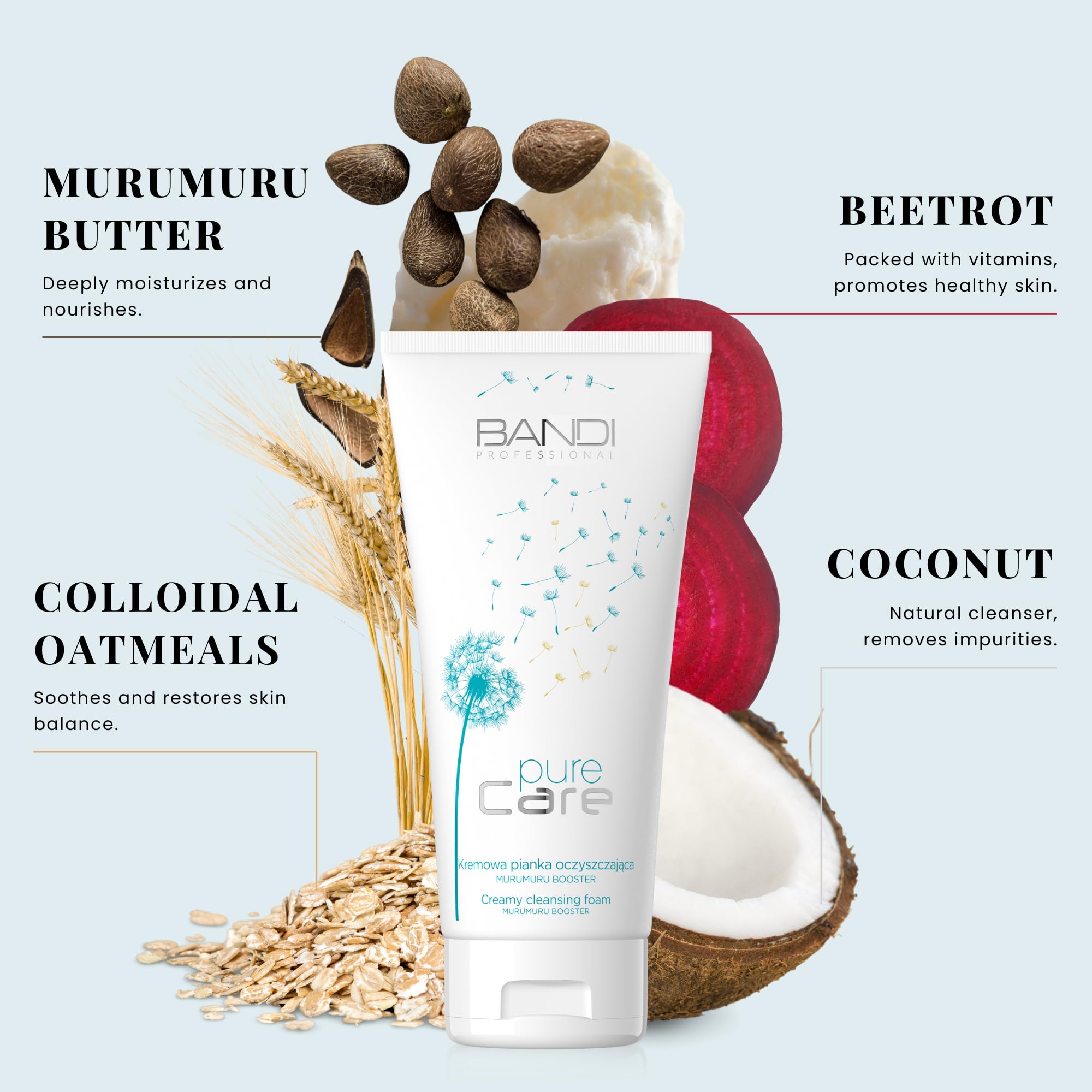 Bandi Revitalizing Face Washing Foam Gentle Face Wash with Murumuru Butter Coconut Beetroot Extracts Hydrating Facial Cleanser for All Skin Types - Image 3