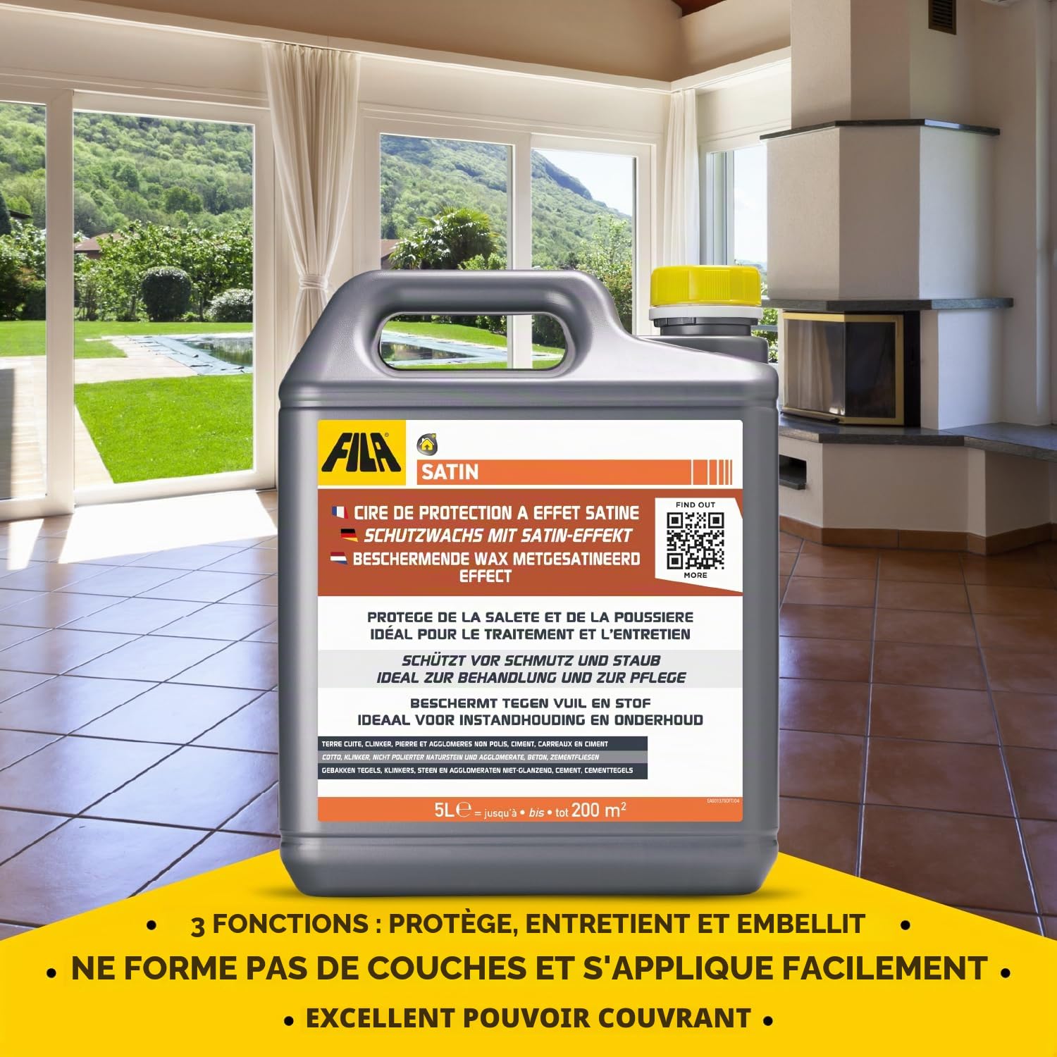 FILA Solutions - Cire de protection satinée à effet satiné pour cotto, brique, pierre naturelle, agglomérats non polis, ciment et carreaux de ciment - 5 litres