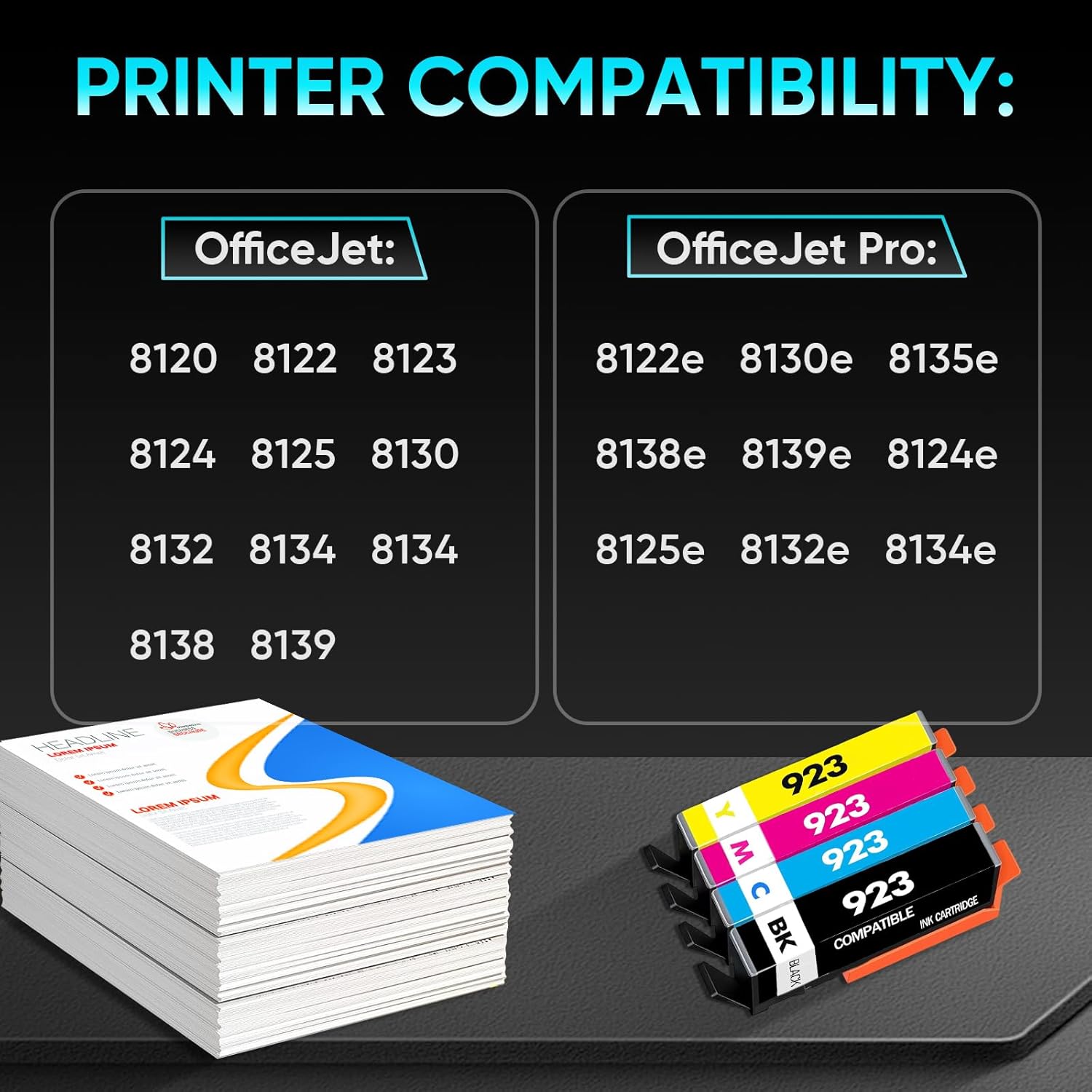 923 Ink Cartridges Replacement for HP 923 Ink Cartridges Combo Pack Compatible with HP OfficeJet Pro 8130e 8135e 8020e 8139e 8138e 8125e Printer (Black Cyan Magenta Yellow 4-Pack)