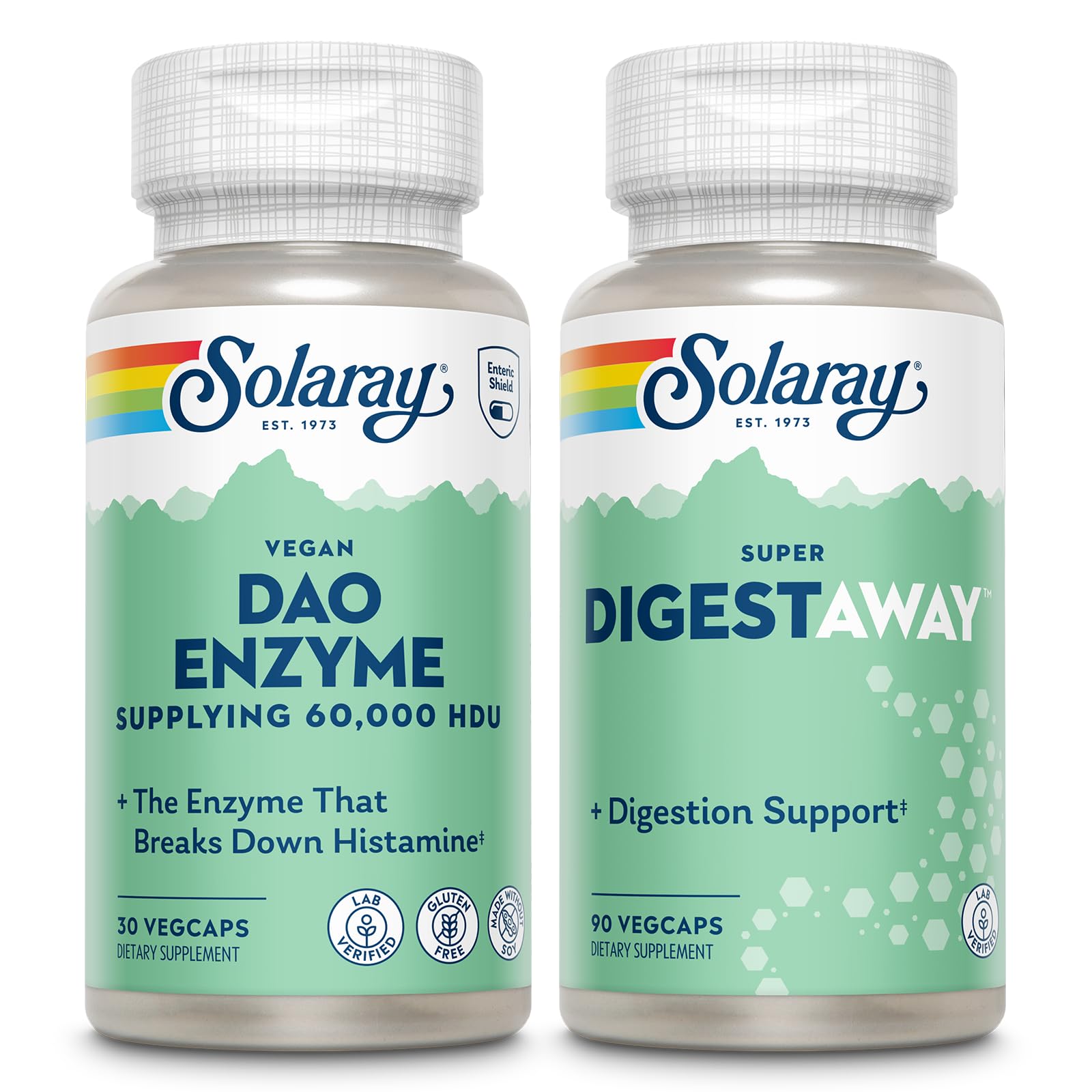 SOLARAY DAO Enzyme and Super Digestaway Digestive Enzyme Bundle - Digestive Enzyme Supplement Bundle with DAO Enzyme and Digestive Enzyme Blend, 30 Count & 90 C