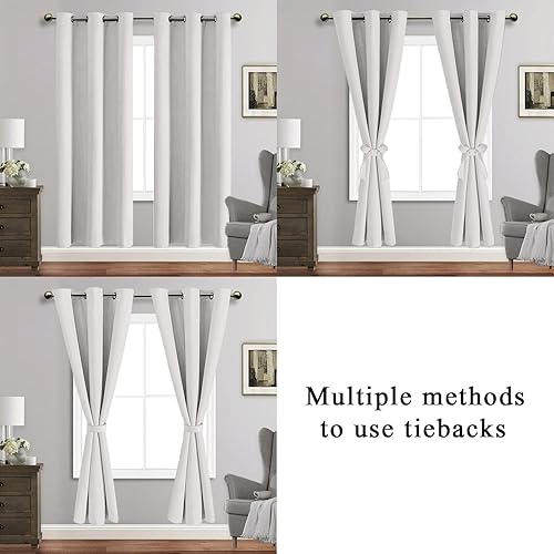 Miniatura 5 de JIUZHEN Cortinas opacas de aislamiento térmico y acústico con tiras de amarre, de color blanco grisáceo, bloquean la luz del sol y reducen el ruido,