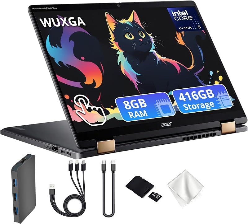 Acer Plus Spin 714 14" WUXGA Touch 2-in-1 Chromebook, Intel Core Ultra 5 115U, 8GB LPDDR5, 416GB Storage(256GB SSD&160GB Dock Station), Intel Graphics, Backlit Keyboard, QHD Webcam, Chrome OS, Gray
