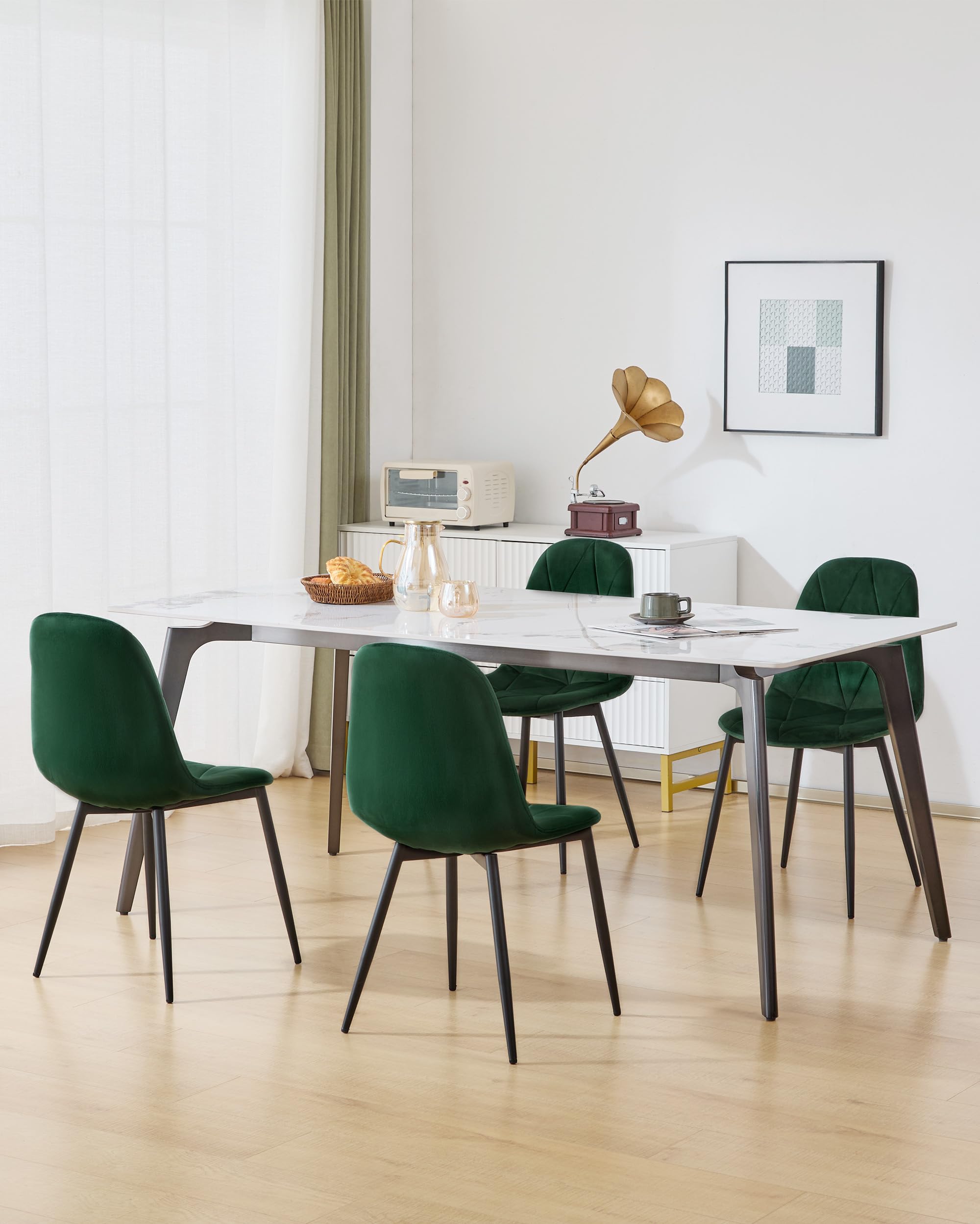 Lestarain set di 4 Sedia da Pranzo in Velluto, Sedie sala da pranzo con Schienale, Sedia Ergonomica con Gambe Metalliche, Seduta Imbottita, Verde Scuro LCNI109002-4
