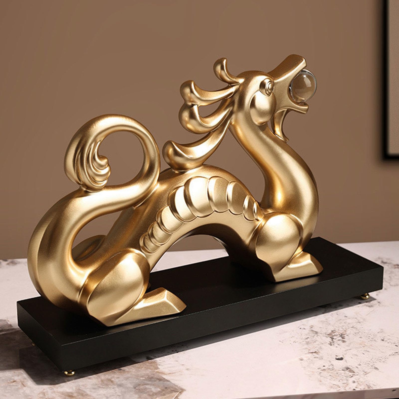 Rzeźba smoka, Chiński Feng Shui Smok Statuetka Zodiak Figurka Żywica Maskotka Dekoracja Biurka Domowego Biura Przyciągająca Bogactwo i Powodzenie
