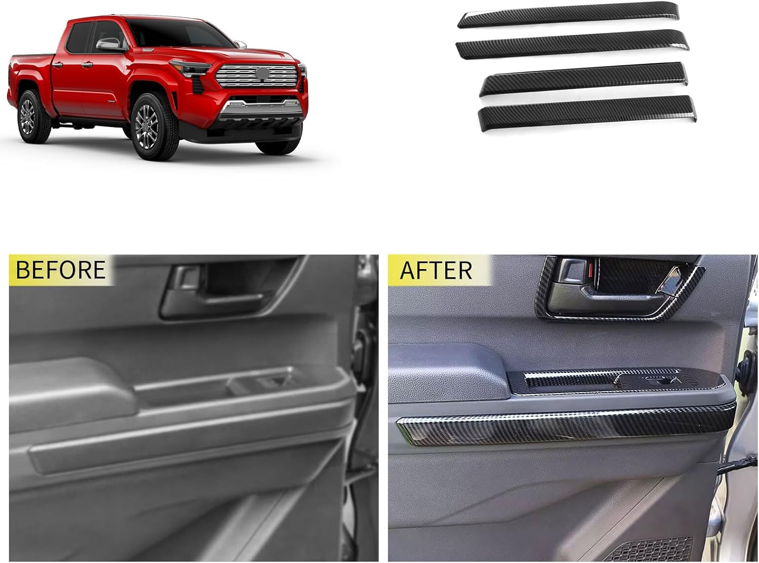 Inner Door Panel Decoration Compatible With Toyota Tacoma 2024 2025 2026 Door Panel Below Decoration Cover Trims Interior Car Accessories ABS 4PCS(Carbon Fiber Style)