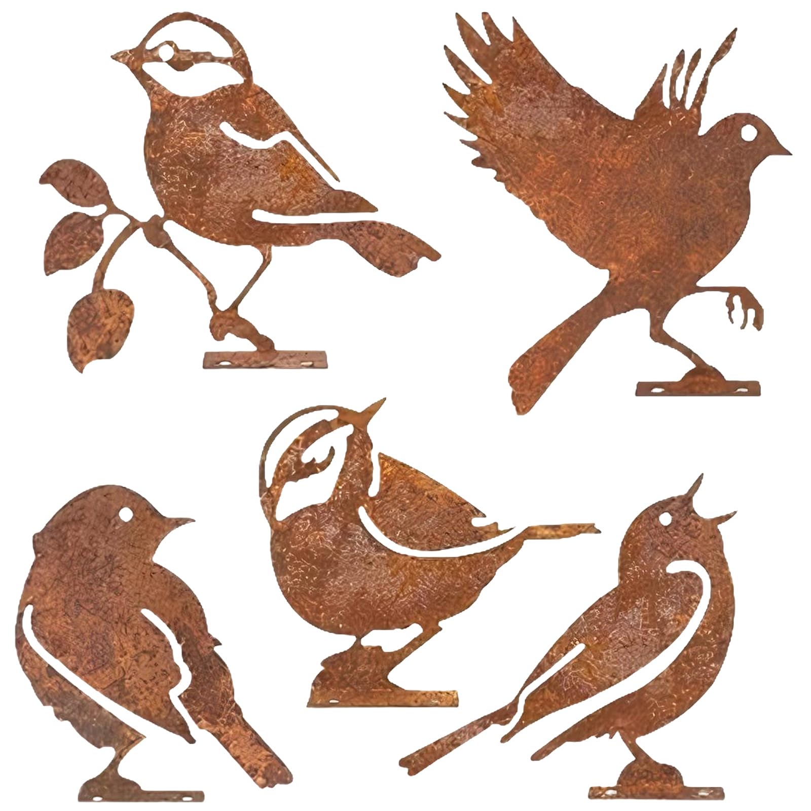 5 Pcs Metal Bird Garden Ornaments,Fence Toppers Rusty Birds Garden Decorations, Garden Fence Decorations